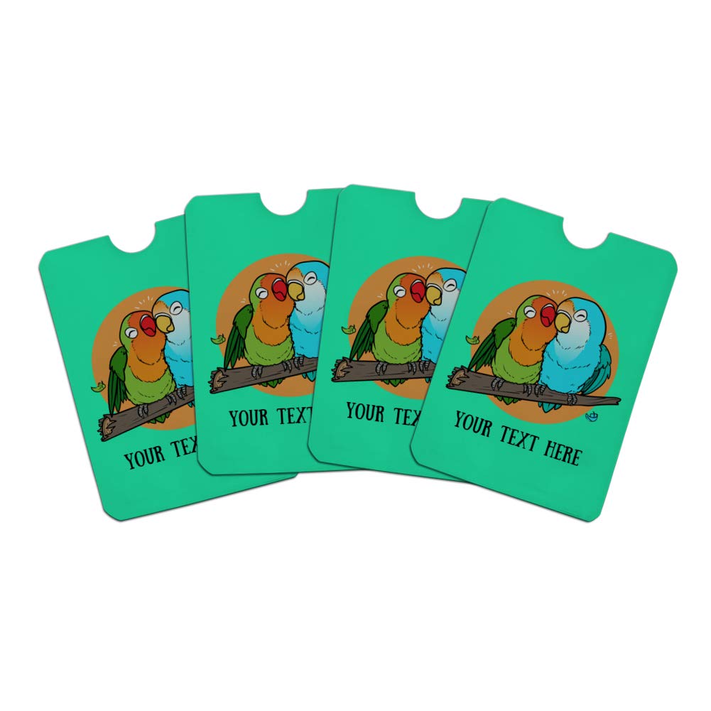Personalized Custom 1 Line Lovebirds Cuddling Credit Card RFID Blocking Wallet Protector - Set of 4 Slim Card Holders for Contactless Security (Perfect for Travel, Shopping & Everyday Use)