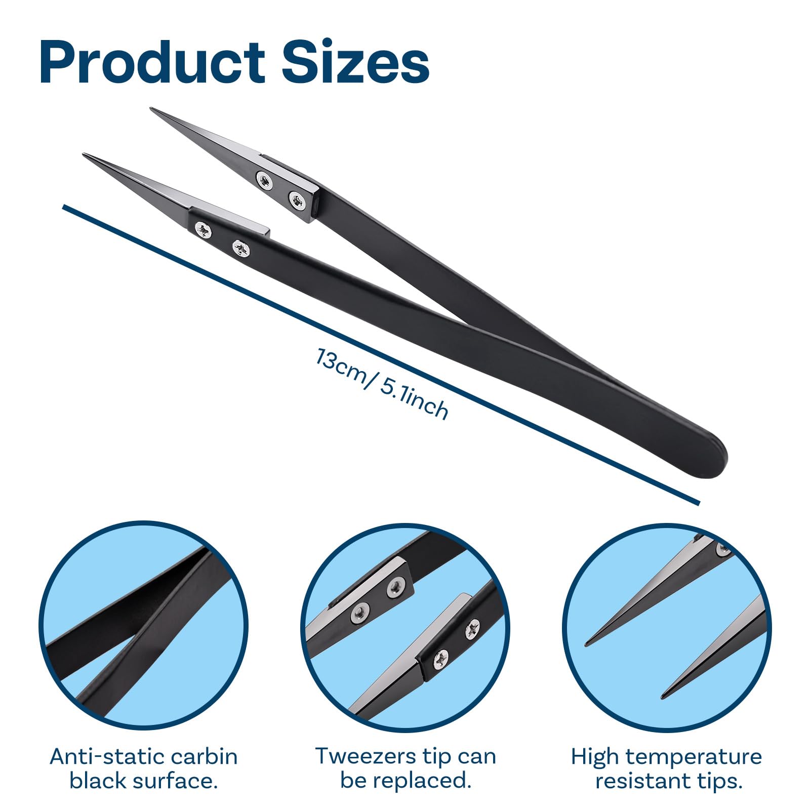 High-Temperature Ceramic Tip Soldering Tweezers - 1600°C/3000°F Heat Resistant for Precision Electronics Repair, Jewelry Making, Computer & Lab Work - Black (Ideal for SMD, PCB, and Micro Soldering Projects)