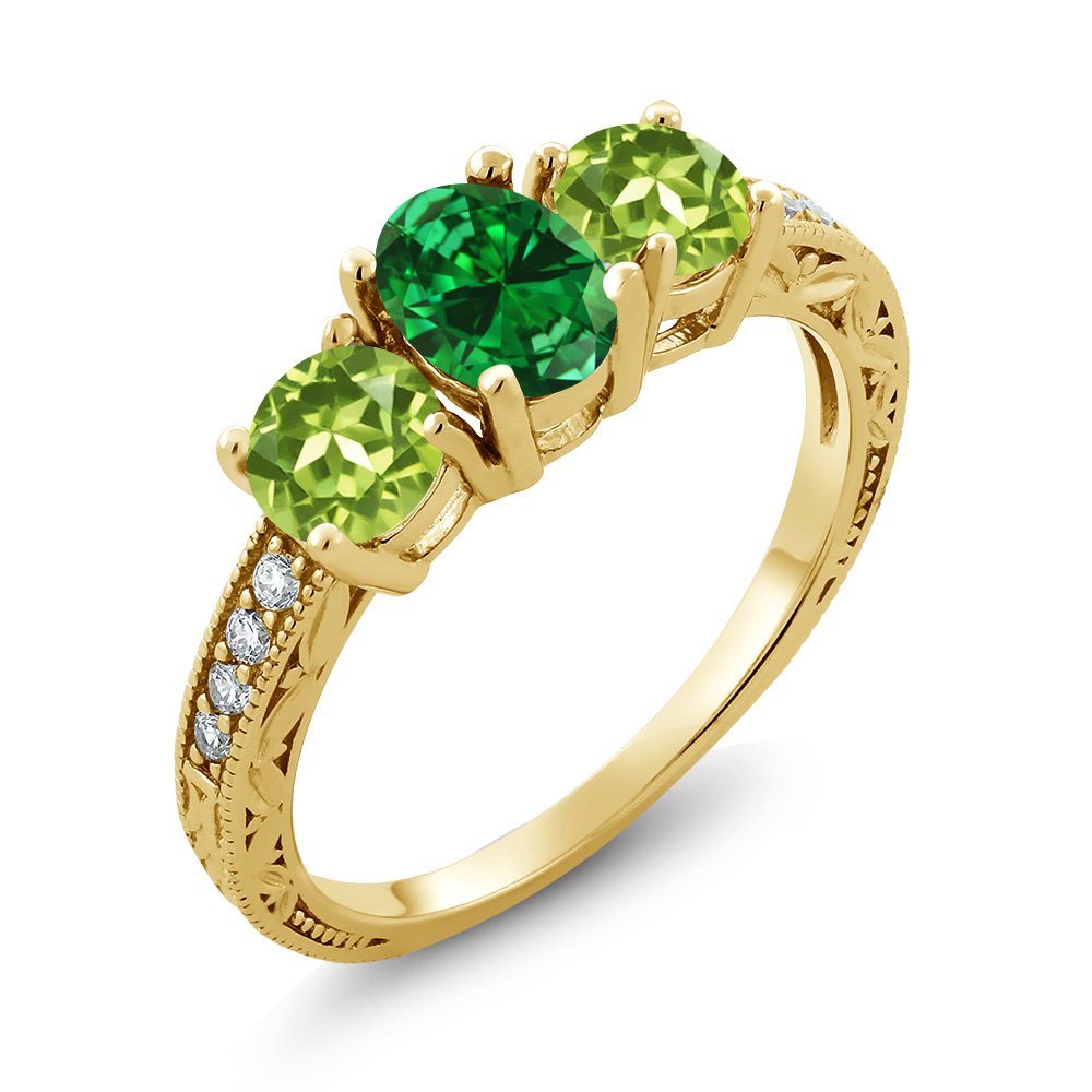 1.72 Ct Green Simulated Emerald & Peridot Ring in 18K Yellow Gold Plated Sterling Silver | Gem Stone King | Elegant Jewelry for Women, Wedding, Engagement, Anniversary Gift