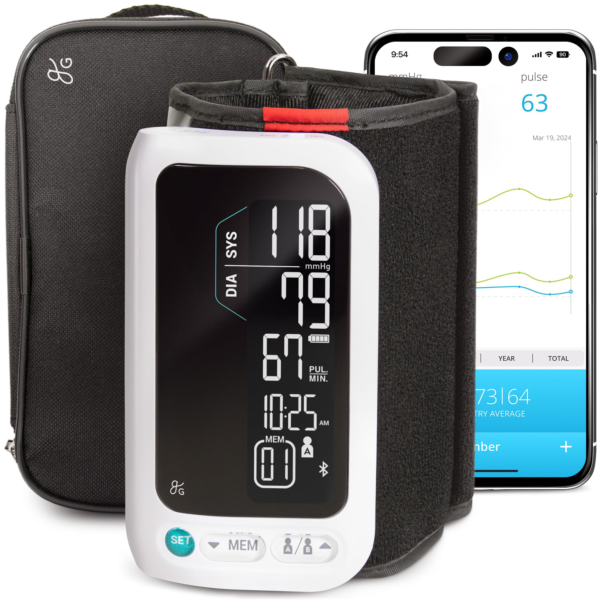 Greater Goods Bluetooth Blood Pressure Monitor - Automatic Upper Arm Cuff, Wireless Sync with iOS/Android App for Easy Tracking | Ideal for Home Health Monitoring & Fitness Enthusiasts