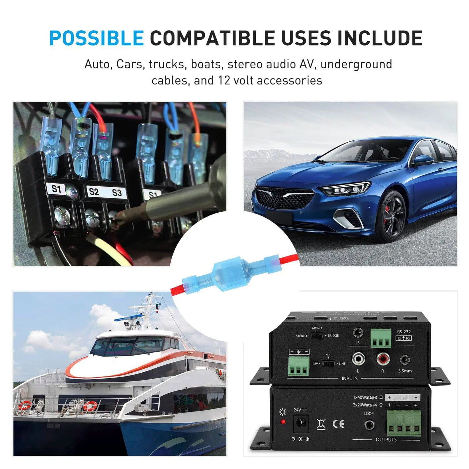 200Pcs Insulated Wire Crimp Terminals - Electrical Connectors for Automotive, Marine & DIY Projects - Heat Resistant & Durable Crimp Terminals for Secure Wiring Connections