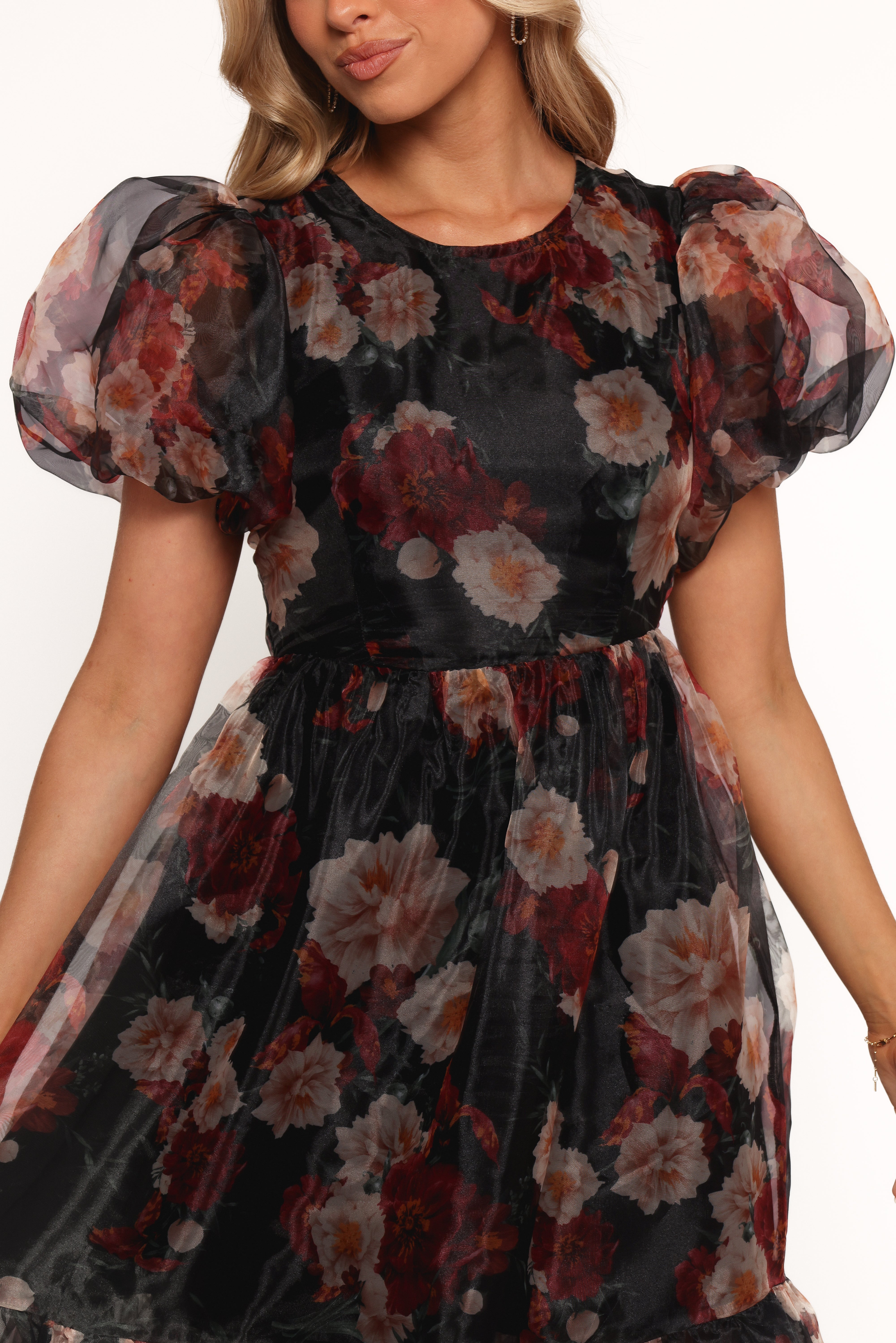 Elspeth Black Floral Midi Dress - Elegant Women's Casual & Party Wear for Summer Outings, Dates, and Office Events