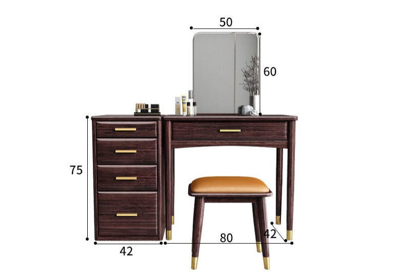 122cm Dresser + Side Cabinet + Makeup Stool Walnut Color