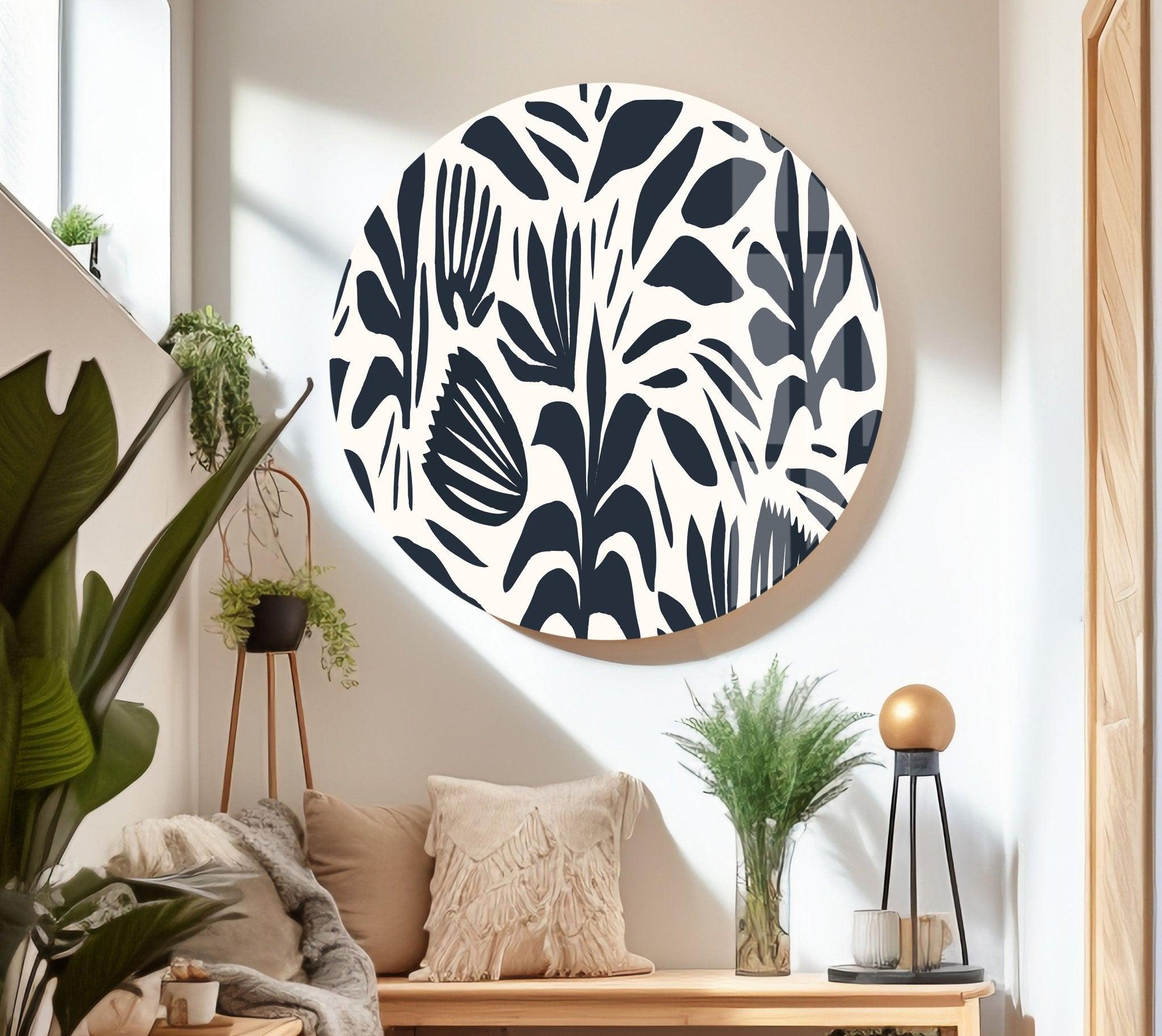Abstract Shape Leaf and Flower Glass Wall Art - Modern Botanical Decor for Living Room, Bedroom, or Office - Elegant Handmade Glass Artwork for Home & Interior Design