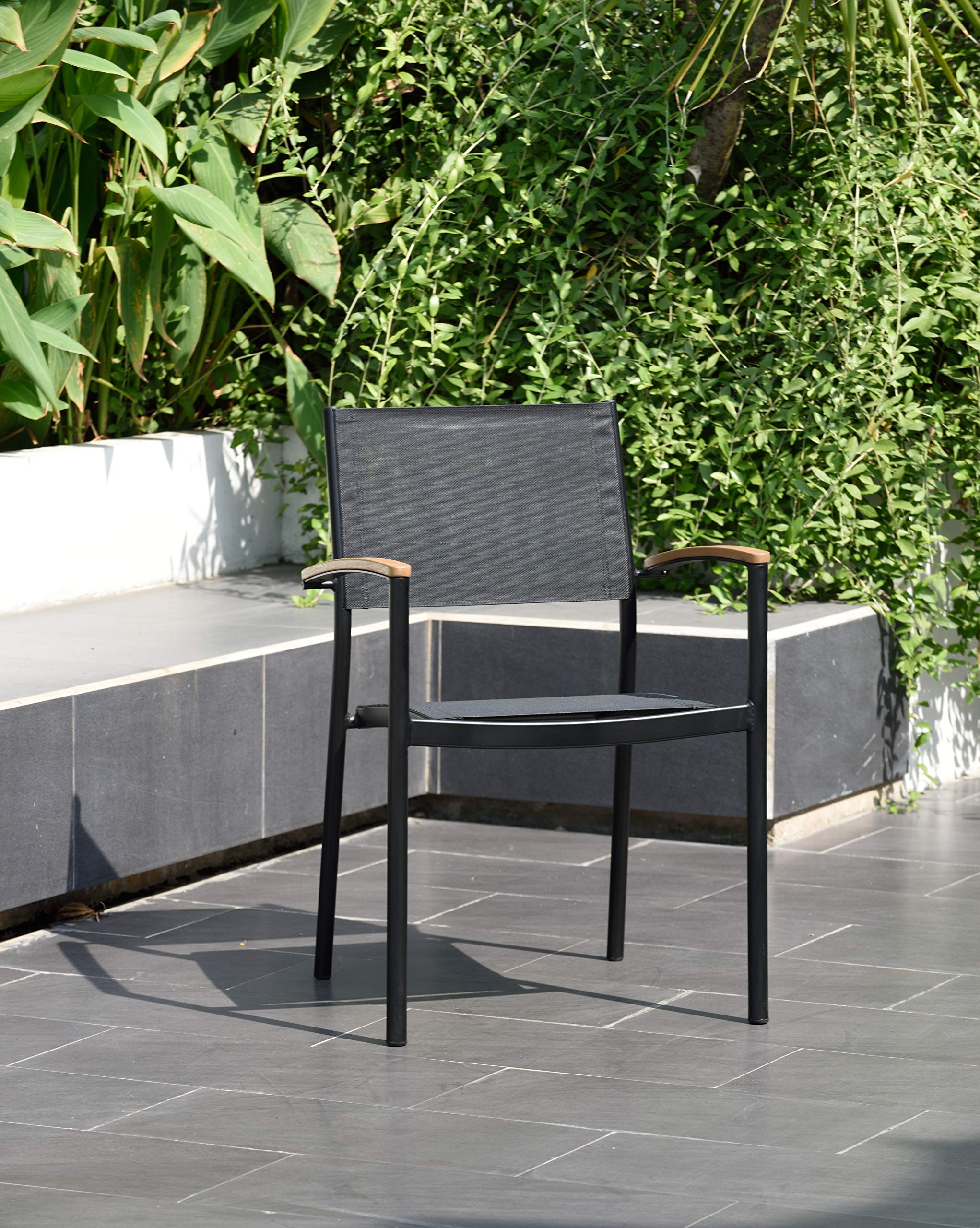 Amazonia Juliette Patio Stacking Black Quick Dry Sling Chairs - Durable Indoor/Outdoor Furniture Set of 4 - Perfect for Poolside, Backyard, Deck, and Garden Relaxation