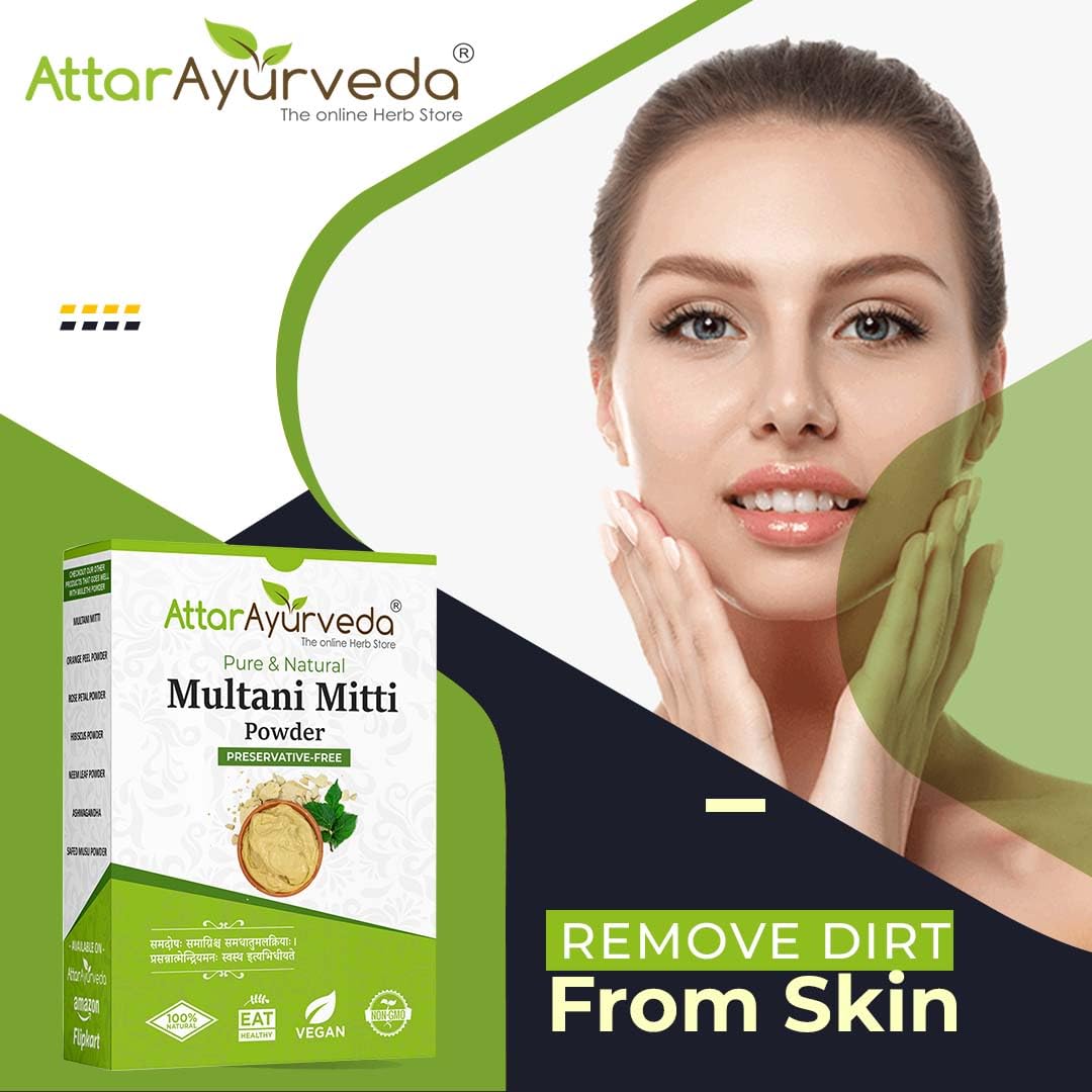 Attar Ayurveda Multani Mitti (Fuller's Earth) Powder - 200g | Natural Clay Mask for Face & Hair Care | Deep Cleansing, Oil Control & Skin Brightening | Perfect for Spa Day & DIY Beauty Treatments