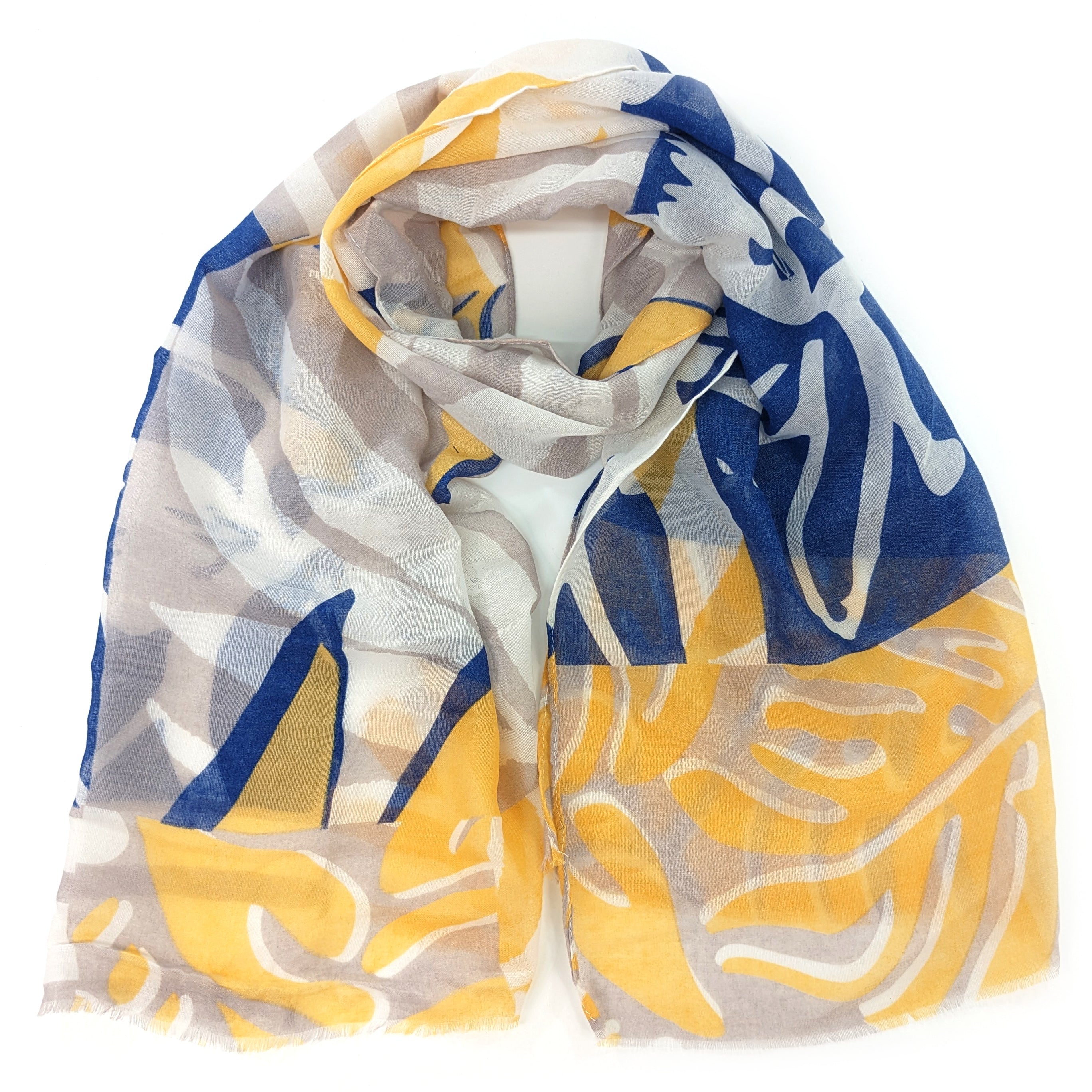 Abstract Lines & Leaves Pattern Scarf - Lightweight Fashion Accessory for Women - Perfect for Fall, Winter & Spring Outfits