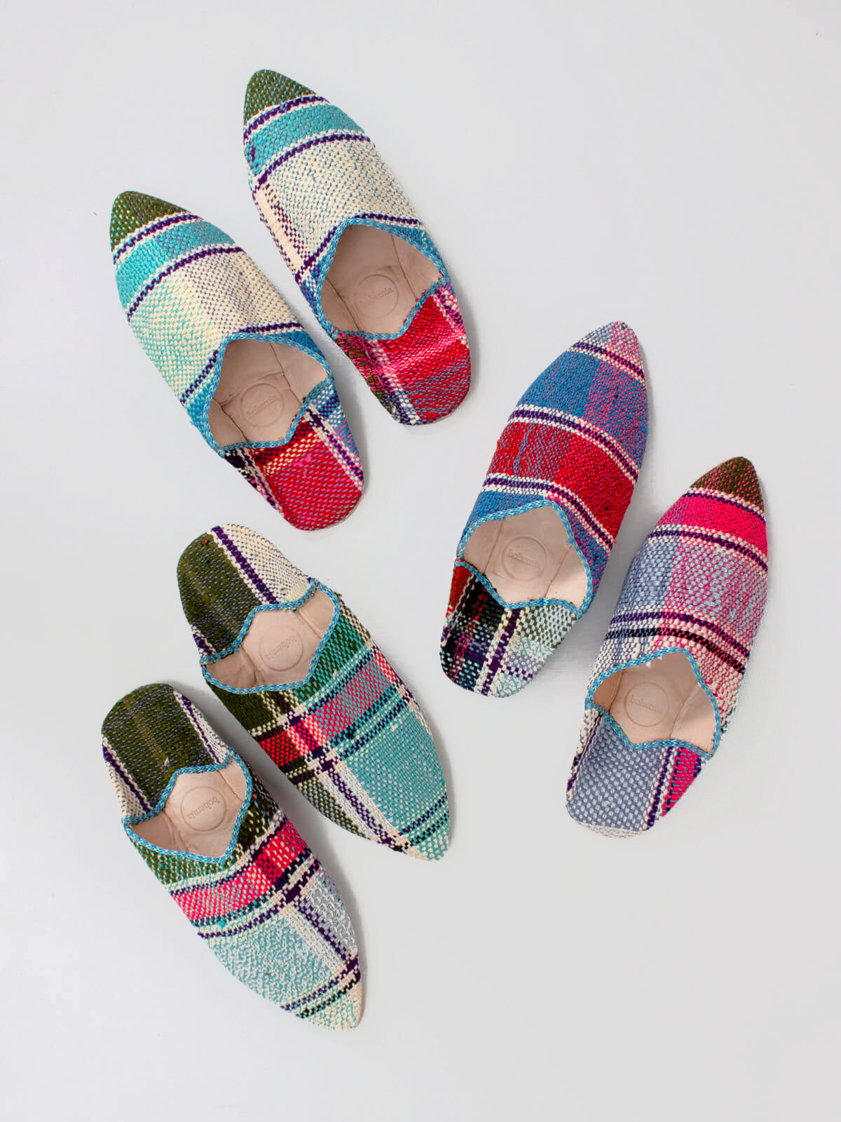 Authentic Moroccan Boujad Pointed Babouche Slippers - Handmade Blue & Green Striped Leather House Shoes for Men & Women | Perfect for Home, Lounge & Cultural Fashion