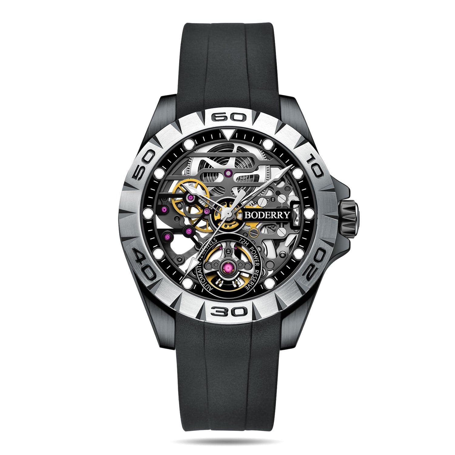 Premium URBAN SKELETON Black Case Automatic Watch - 28,800 BPH Hi-Beat Movement with 72-Hour Power Reserve - Luxury Men's Dress Watch for Business & Formal Occasions