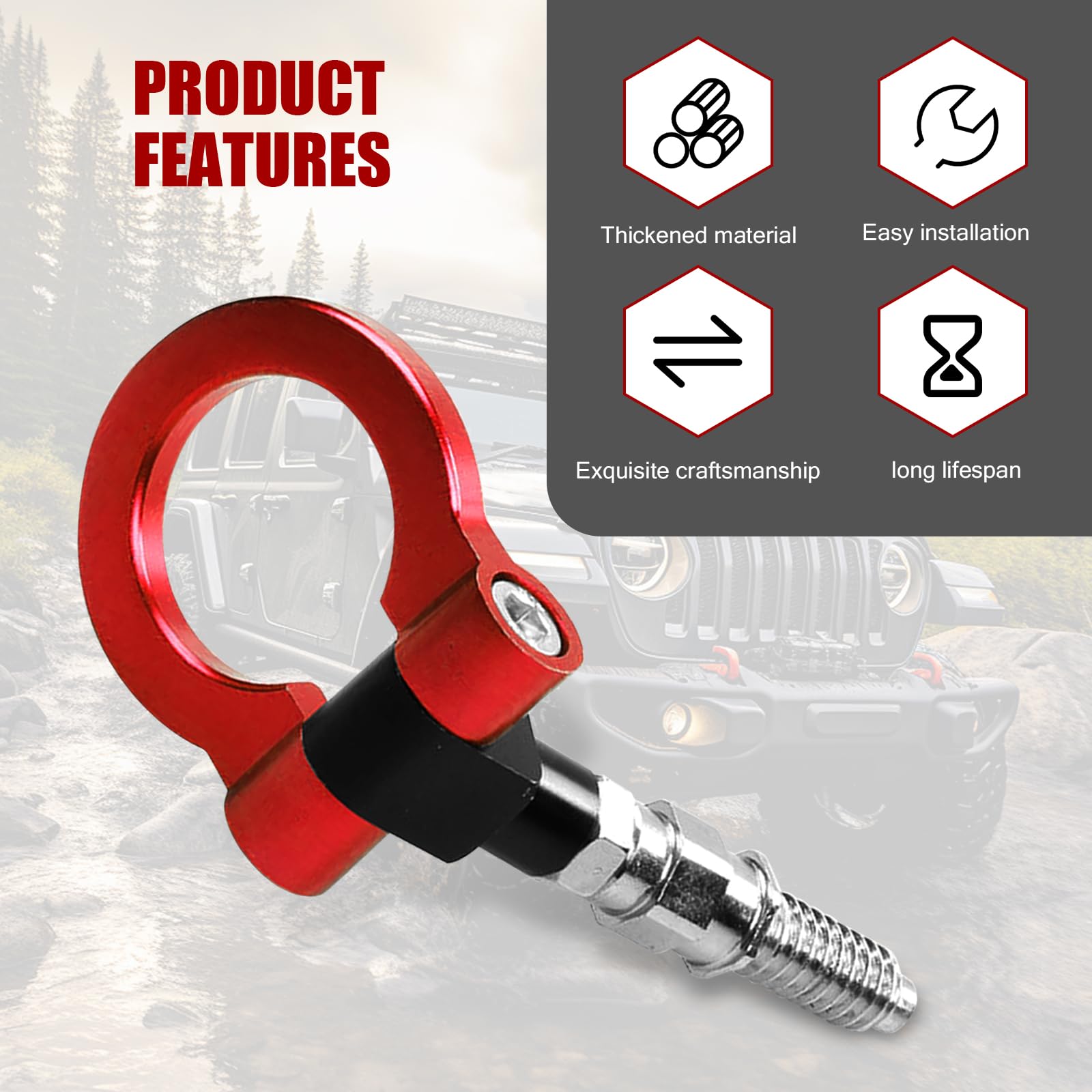 Universal Car Bumper Spiral Towing Hook - Red Trailer Accessory for Off-Road & Towing