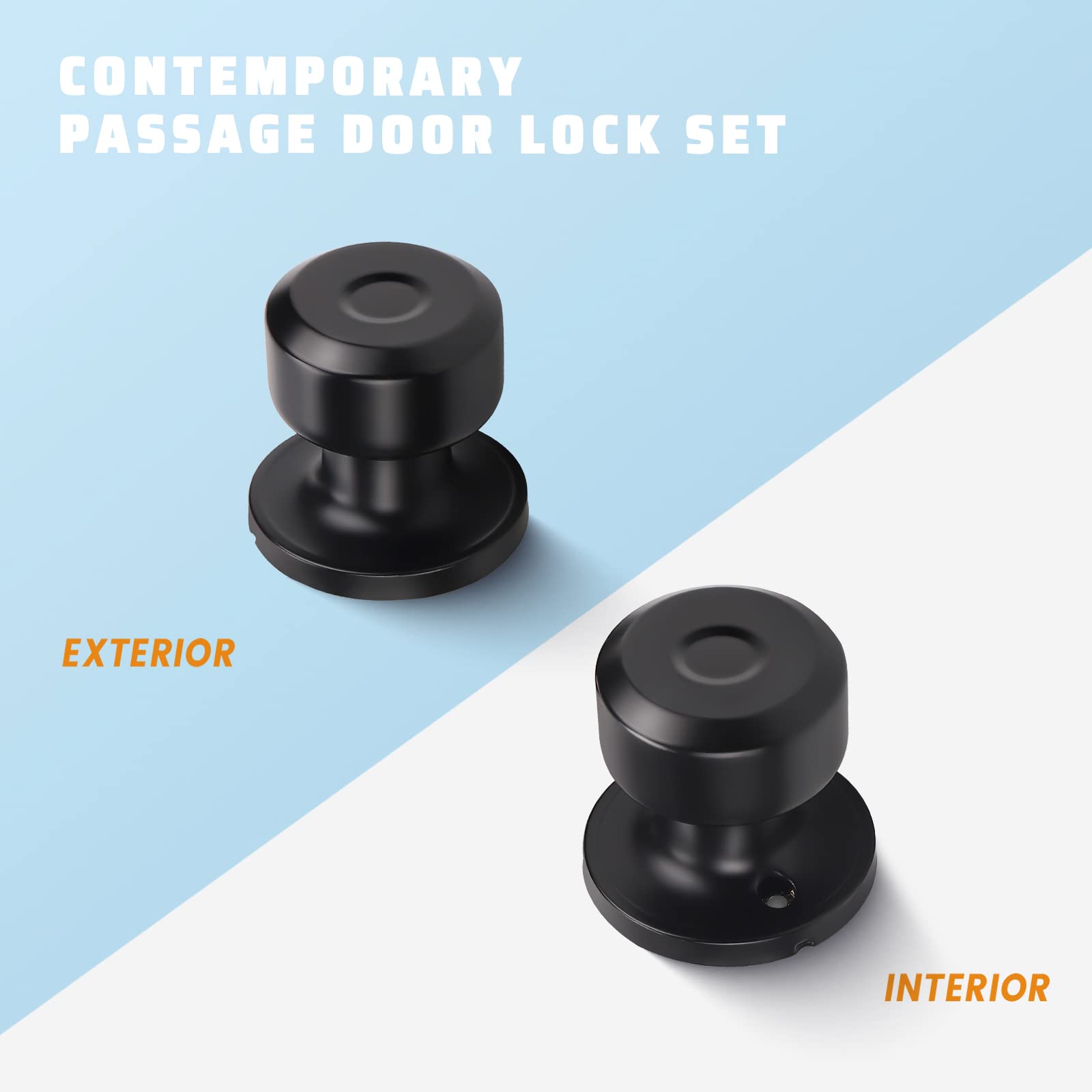 Modern Matte Black Door Knob Set - 2 Pack Classic Passage & Closet Knobs with Concealed Screws for Hallway, Bedroom & Interior Doors | Durable Hardware for Home Improvement & DIY Projects