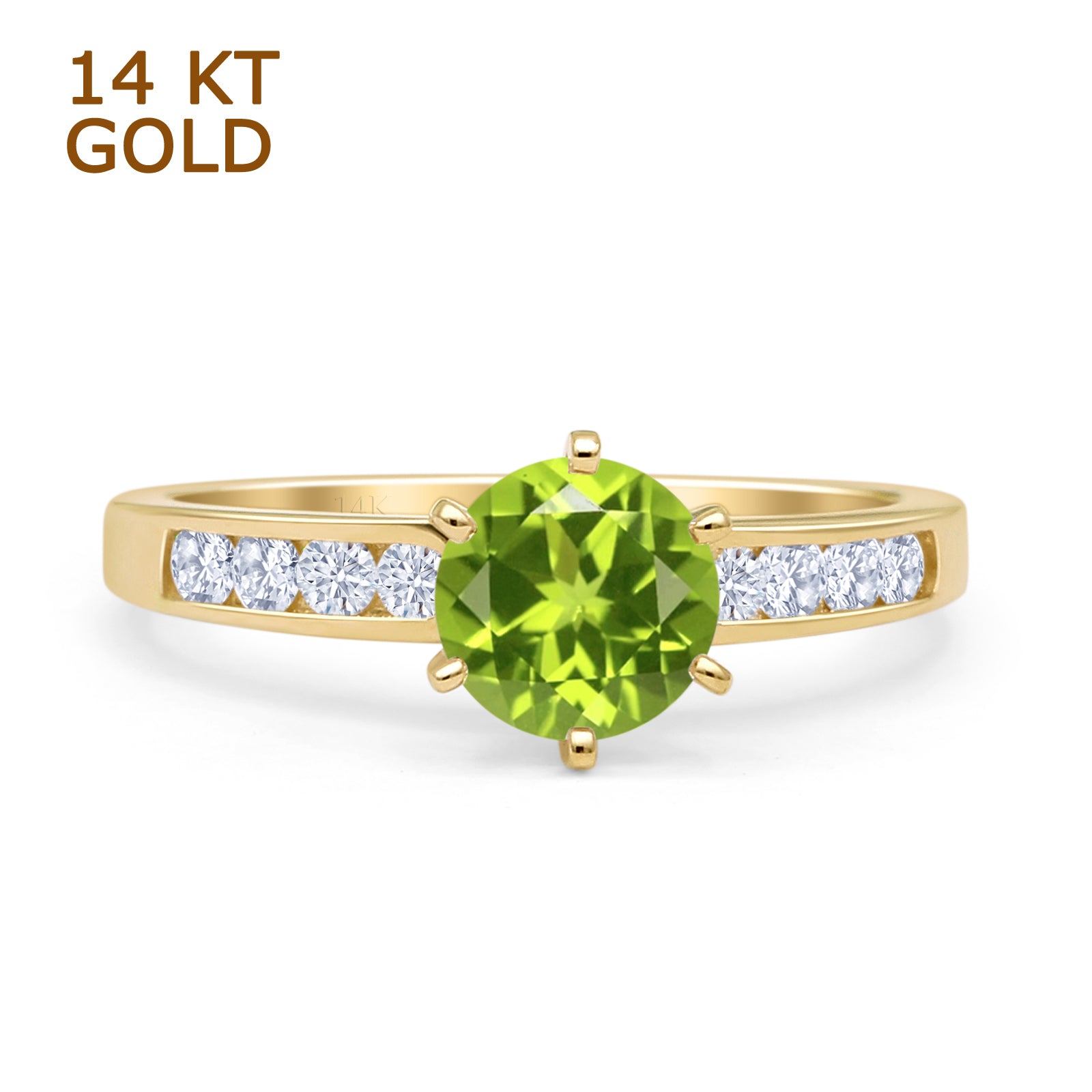 14K Yellow Gold Round Peridot & CZ Cathedral Engagement Ring for Women - Elegant Wedding Band, Anniversary Gift, Bridal Jewelry for Special Occasions