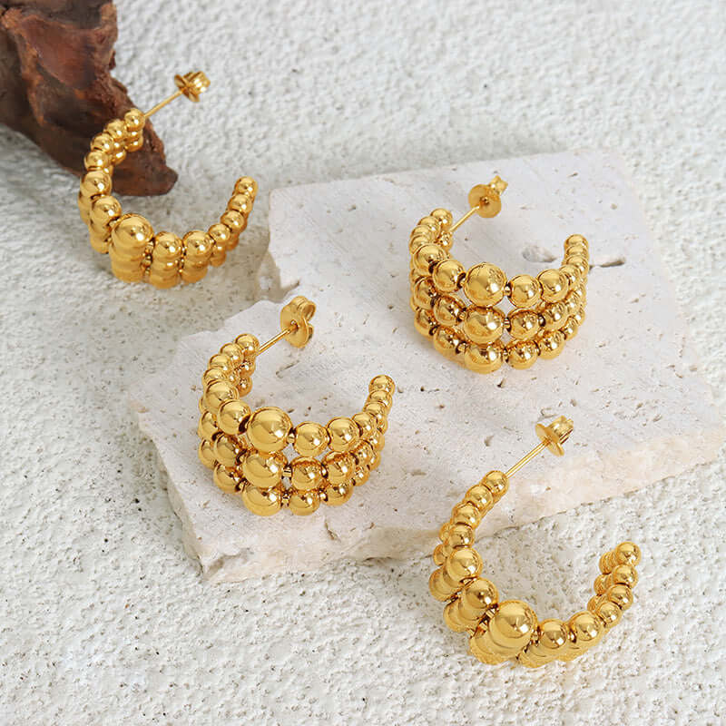 Chunky Fat C Hoop Two Tone Beaded Earrings for Women | F965 | Trendy Boho Jewelry for Parties, Weddings & Everyday Wear
