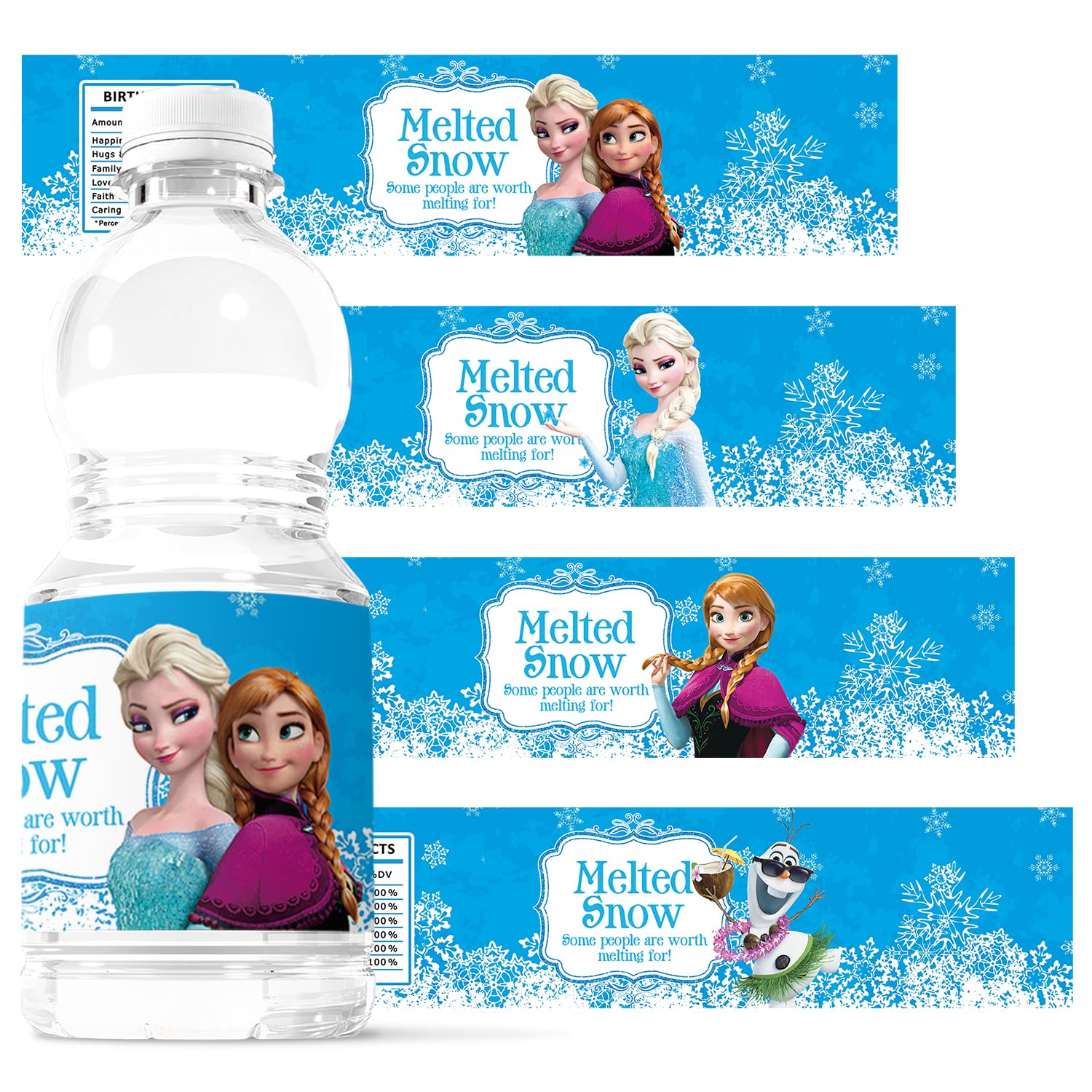 16 Pack Frozen Themed Water Bottle Labels - Waterproof Birthday Party Supplies for Kids, Boys & Girls - Perfect for Birthday Parties, Baby Showers & Summer Events
