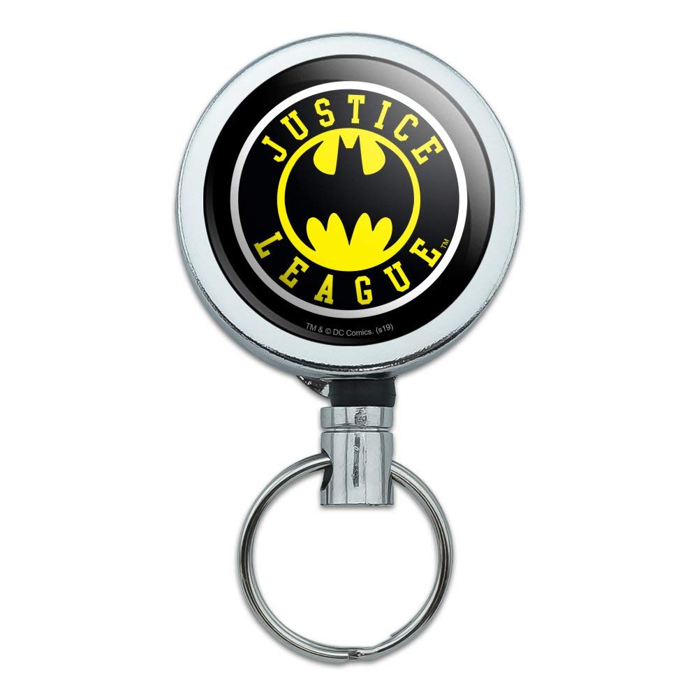 Justice League Batman Athletic Logo Heavy Duty Metal Retractable ID Badge Holder - Key Card & Tag Reel with Belt Clip for Security, Office, and Convention Use