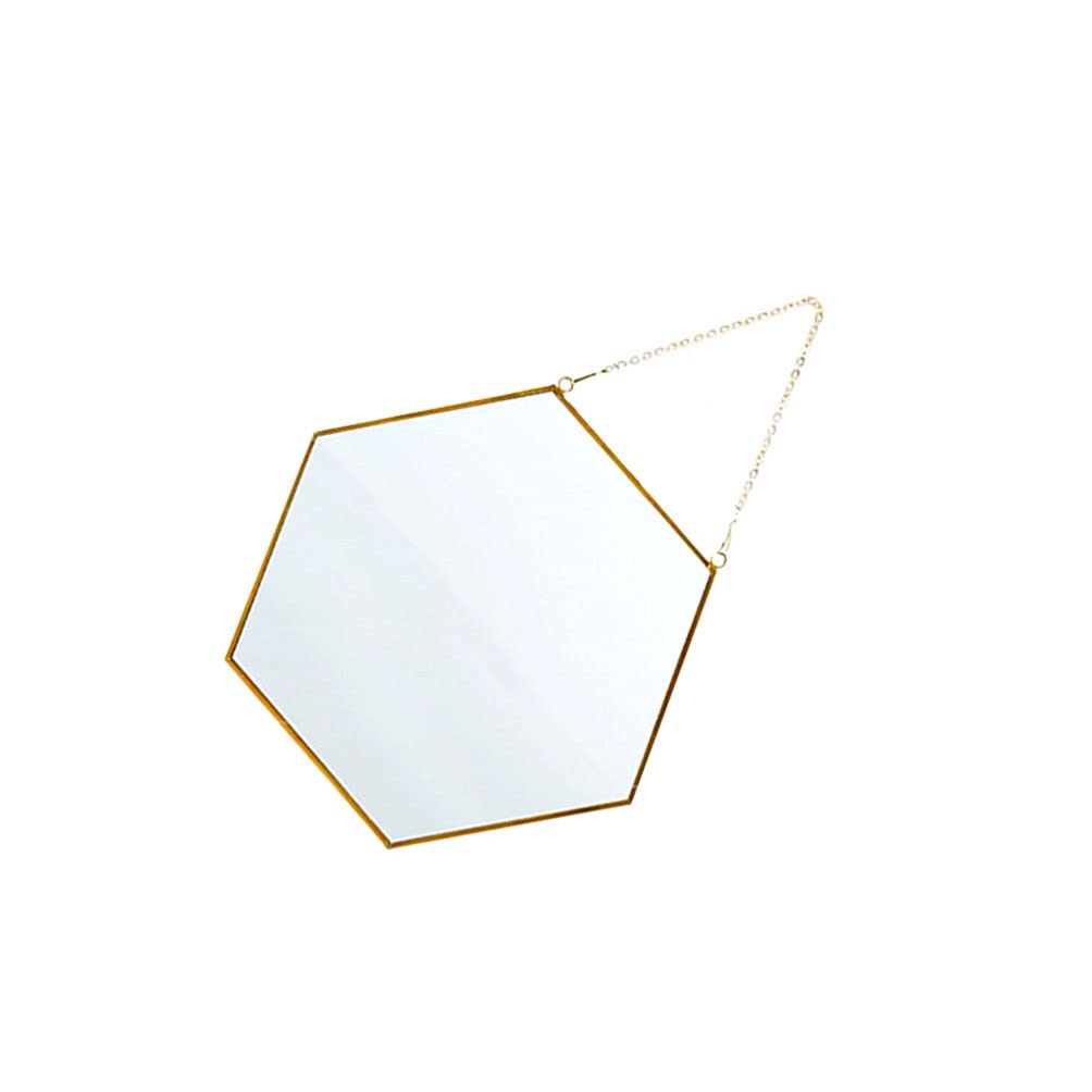 Hexagonal Wall Mounted Makeup Mirror with Magnification - Golden Pearlescent Geometric Mirror for Bathroom, Bedroom & Vanity Decor