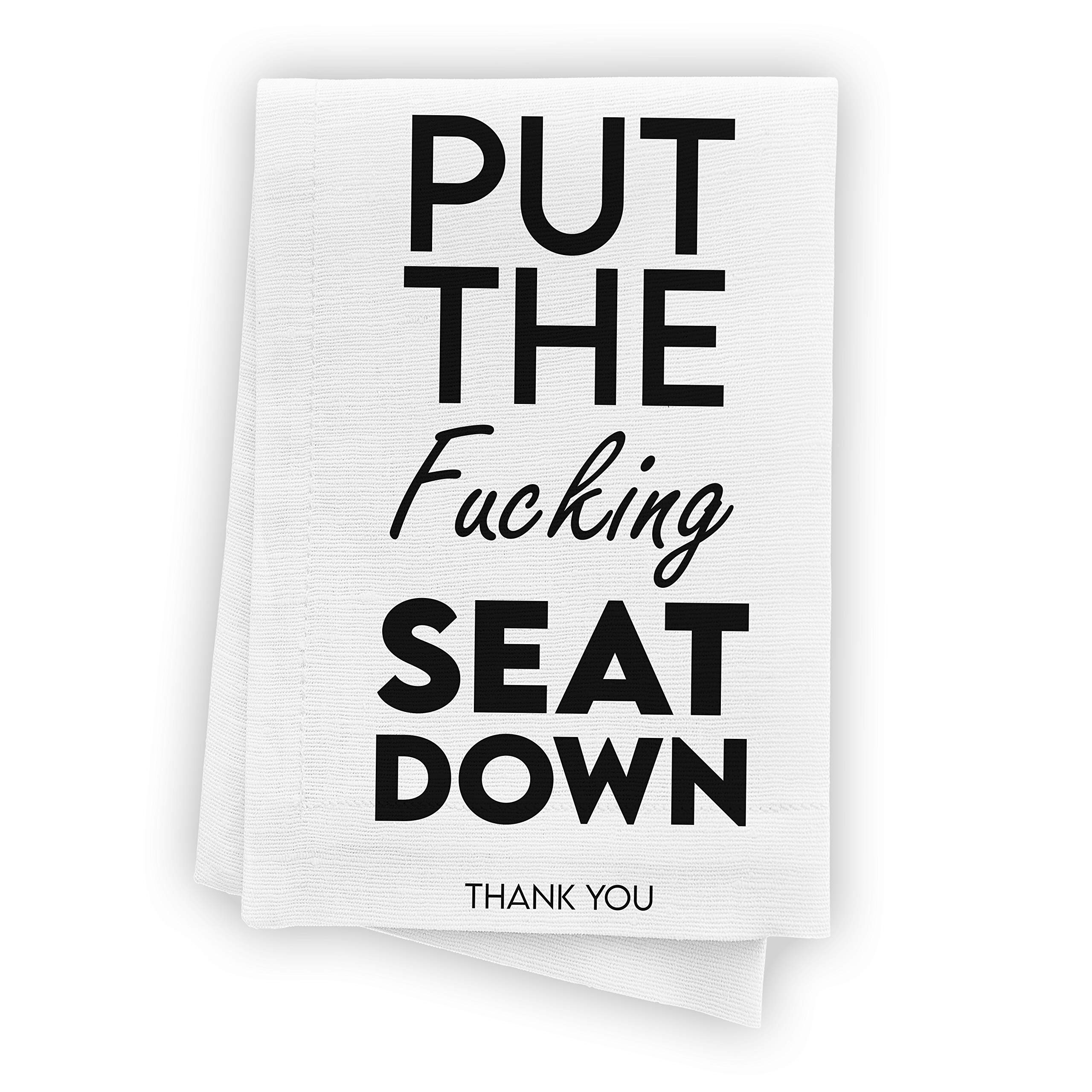 Funny Bathroom Hand Towel - 'Put The Seat Down' Humorous Decor Towel - 16x25 Inch 100% Cotton Novelty Guest Towel - Perfect Housewarming Gift for Women & Bathroom Decor - Great for Guest Bathrooms, Powder Rooms & Funny Home Decor Gifts