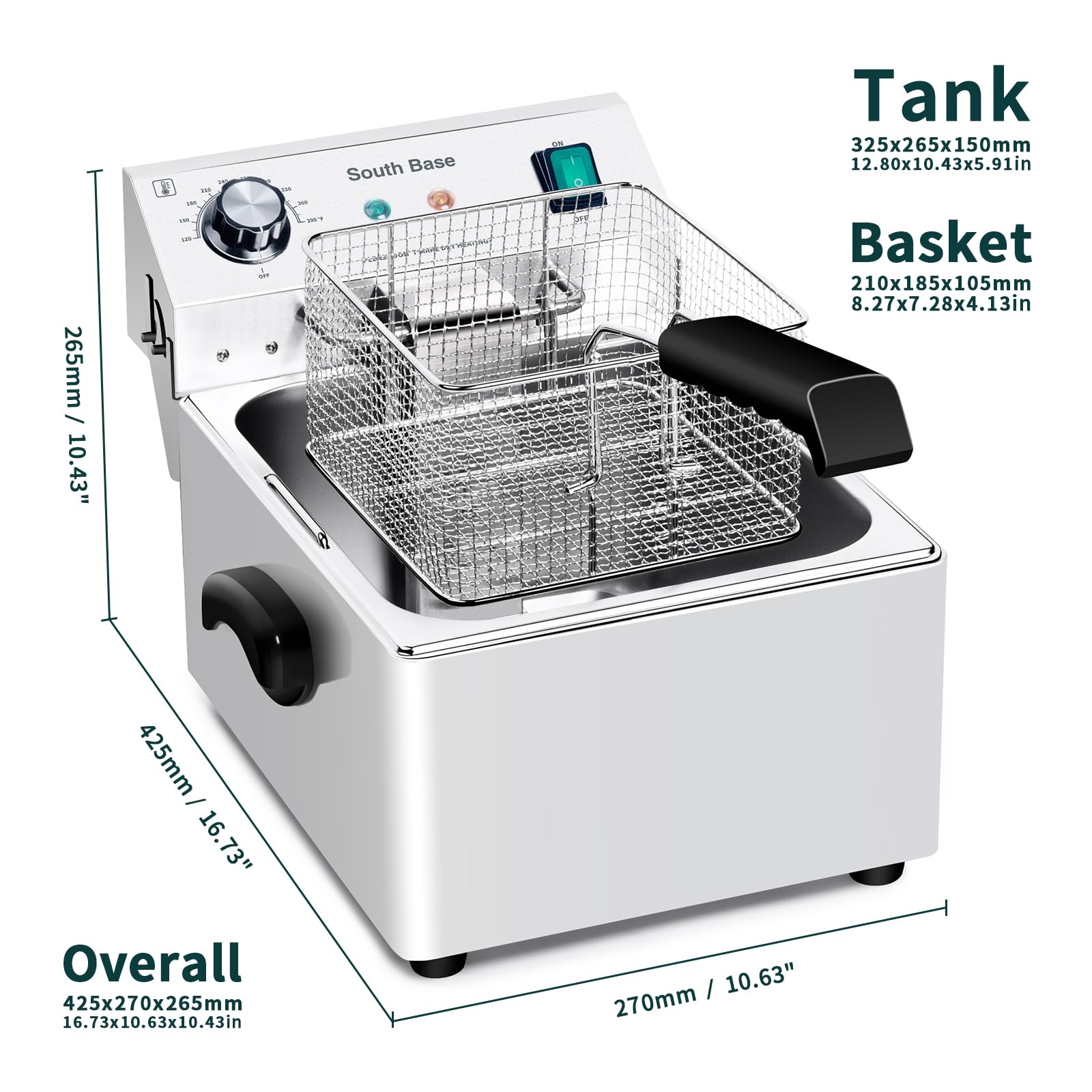 Commercial Deep Fryer 1750W with Adjustable Temperature & Basket - 2.65Gal Electric Deep Fryer for Chicken, French Fries, Wings - 110V Restaurant & Home Kitchen Use for Frying, Snack Making, Catering Events