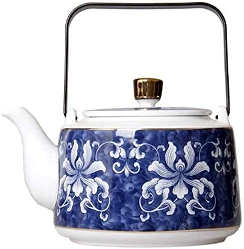 Premium Blue and White Porcelain Teapot with Iron Handle - 900ml Ceramic Tea Set for Chinese Tea Ceremony, Home Decor & Gift Giving