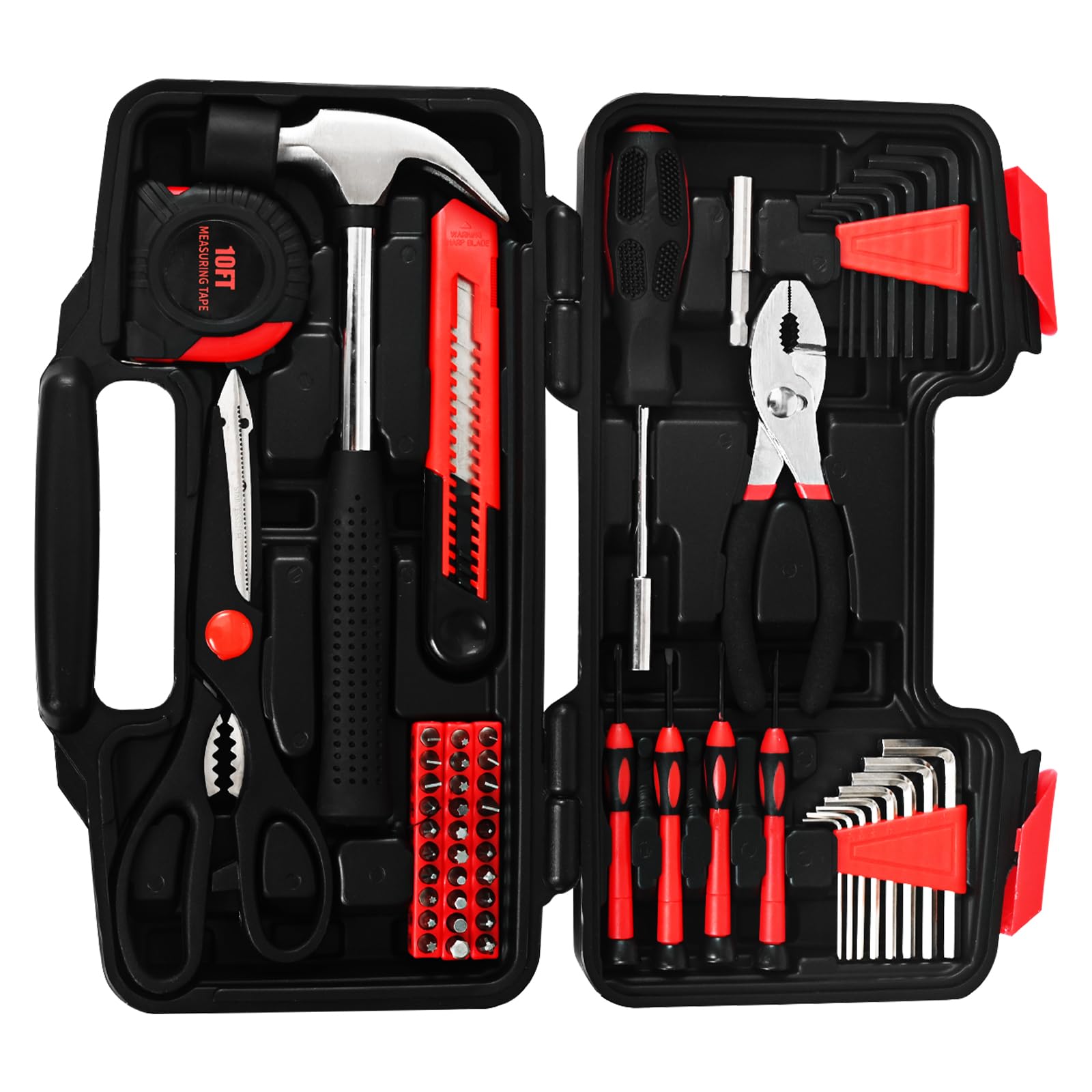58-Piece Home Repair Tool Set with Plastic Toolbox - Essential Hand Tools for Household, Office & College Repairs - Perfect for Women & DIY Beginners - Great for Fixing Furniture, Electronics & Small Projects (Red)