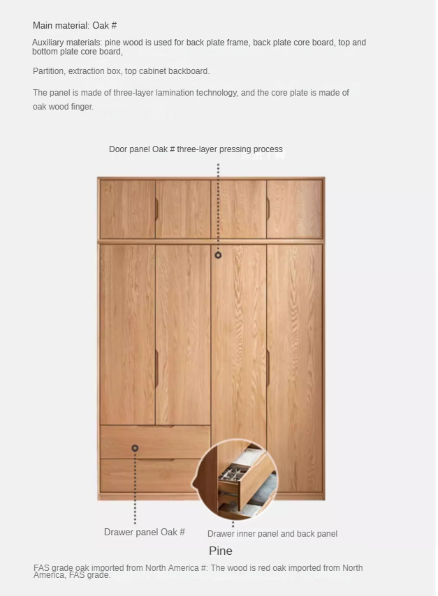 Solid Oak Wood Wardrobe - Spacious Storage for Bedroom, Closet & Home Organization | Durable & Stylish Furniture for Modern Living Spaces