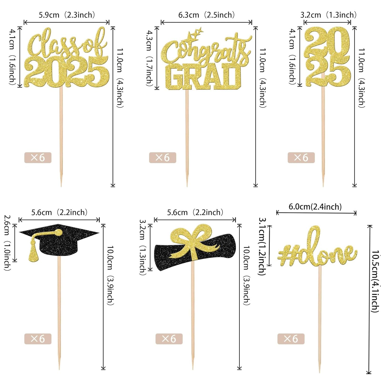 36 PCS Graduation Cupcake Toppers 2025 - Gold Glitter Class of 2025 Decorations, Congrats Grad Cap & Diploma Cupcake Picks for Graduation Party Supplies | Perfect for High School, College Commencement & Celebration Cakes
