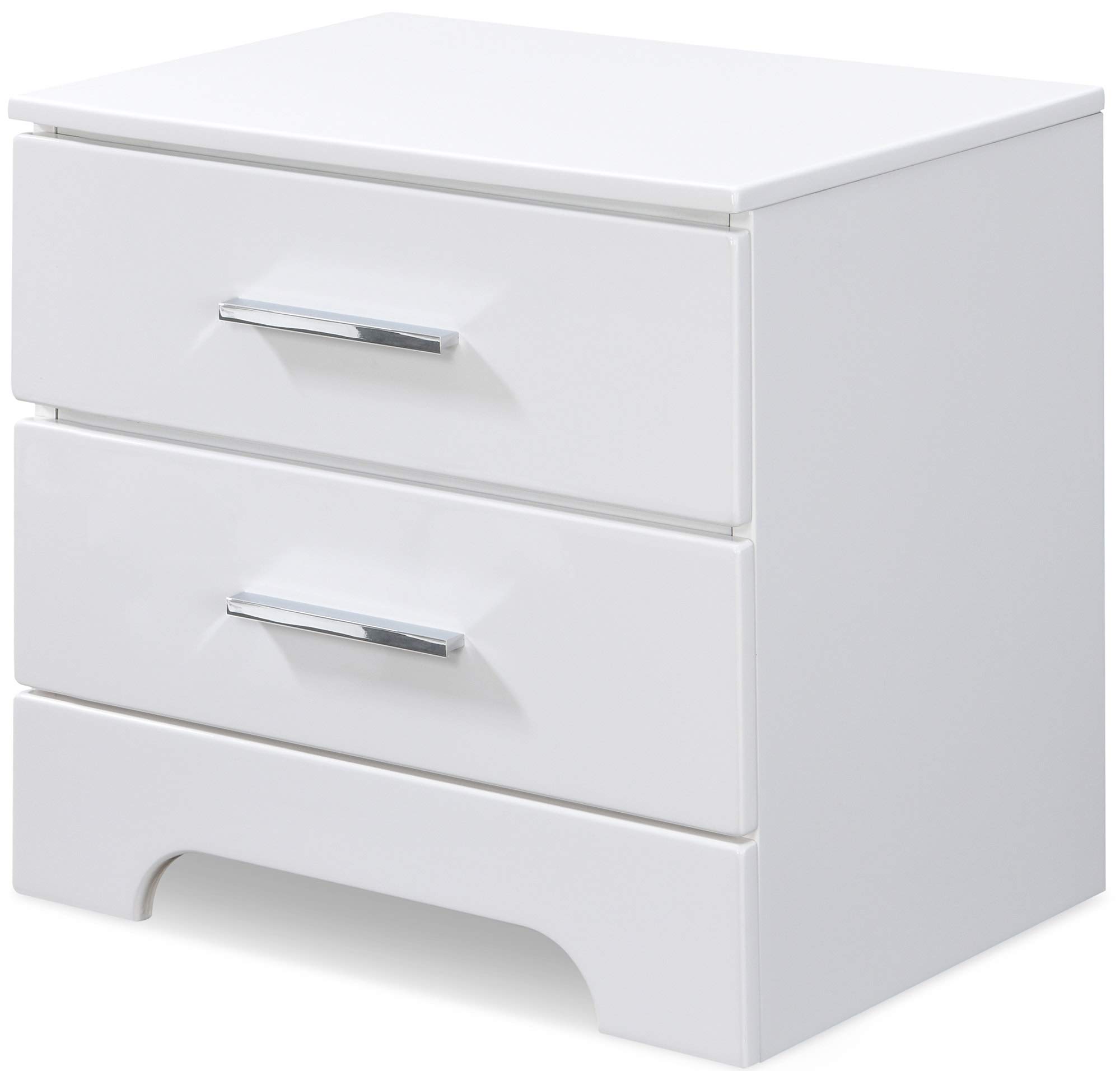 ClickDecor Hudson End Side Nightstand with 2 Drawers - White Wooden Bedroom Nightstand with Matte Chrome Handles | Perfect for Bedrooms, Guest Rooms & Small Spaces