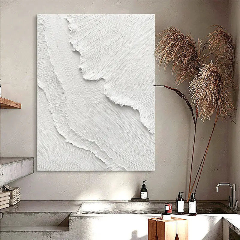 White Minimalist Textured Painting Canvas - Abstract Wall Art for Modern Home Decor | Perfect for Living Room, Bedroom & Office | High-Quality Stretched Canvas #MM026
