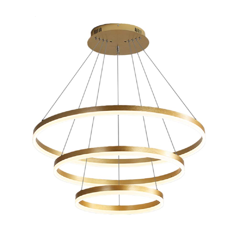 XINDAR Modern Gold Metal Round Chandelier - 3-Light Acrylic Diffuser Pendant Lighting Fixture for Dining Room, Kitchen Island & Bedroom | Warm White LED Hanging Ceiling Light