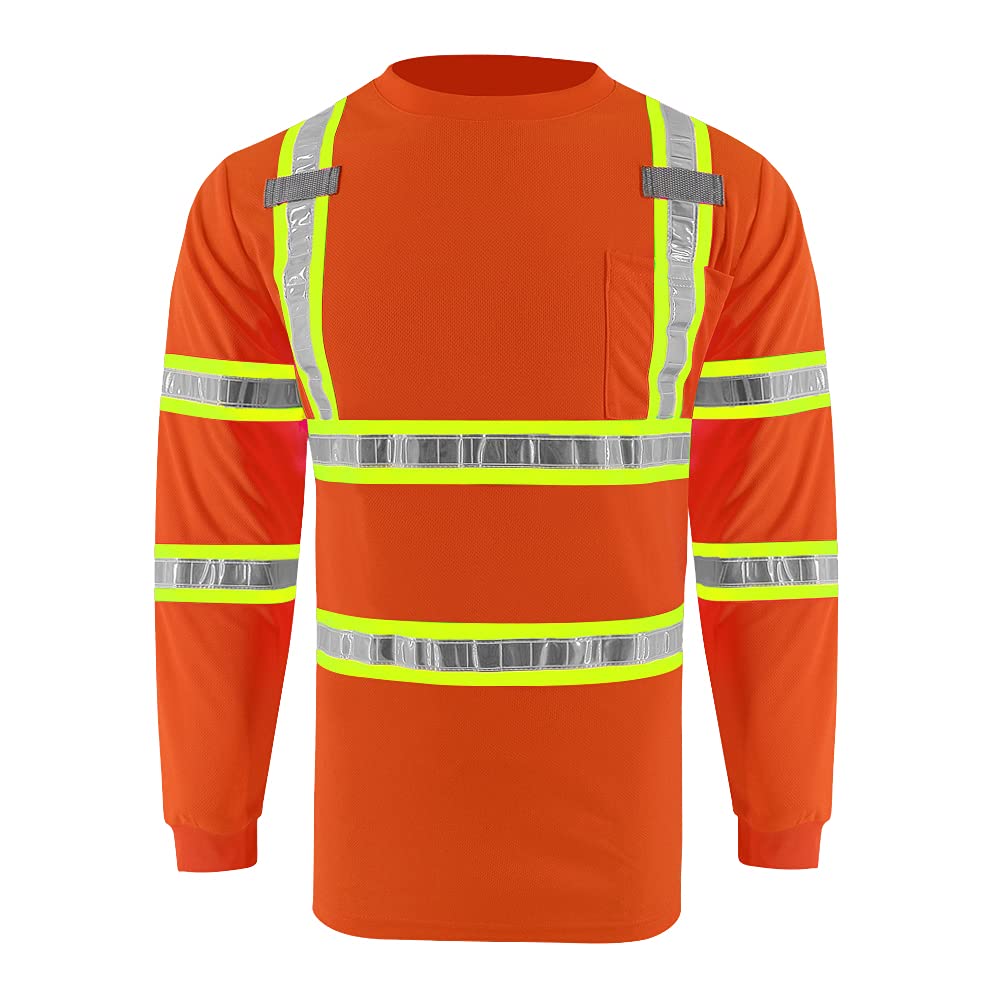 SMASYS High Visibility Reflective Safety Work Shirts - ANSI Certified Long Sleeve T-Shirts with PVC Reflective Tape & Pockets for Men and Women | Ideal for Construction, Road Work & Nighttime Safety
