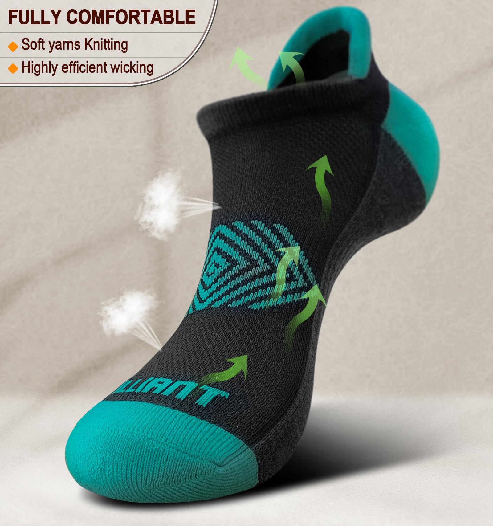 BULLIANT Women's Athletic Ankle Socks 6-Pack - No Show Cushioned for Running & Walking with Arch Support - Gym & Daily Wear