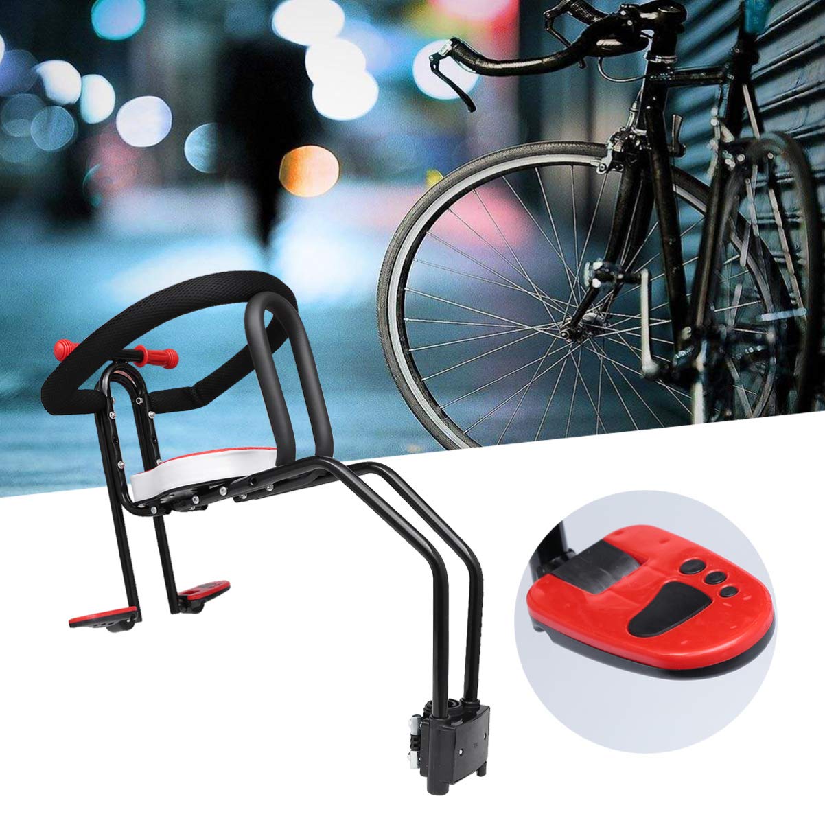 BESPORTBLE Front Mount Bike Child Seat - Ergonomic & Safe Mountain Bike Seat for Kids (Red, Size) - Perfect for Family Cycling & Outdoor Adventures