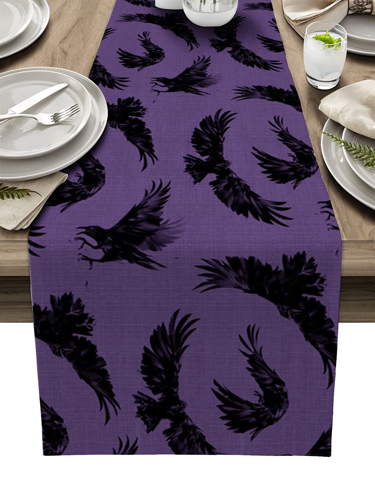 70 Inch Purple Halloween Bat Table Runner for Round, Kitchen, Coffee & Dining Tables - Perfect for Spooky Decor in Living Room & Halloween Parties