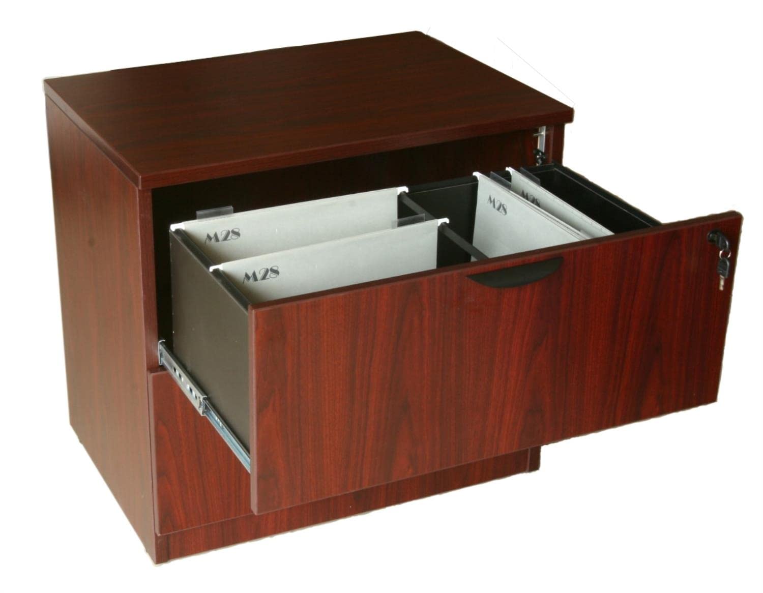 Premium Mahogany 2-Drawer Lateral File Cabinet - Office Storage Solution for Documents & Files | Boss Office Products | Ideal for Home Office, Corporate Workspace & Business Organization