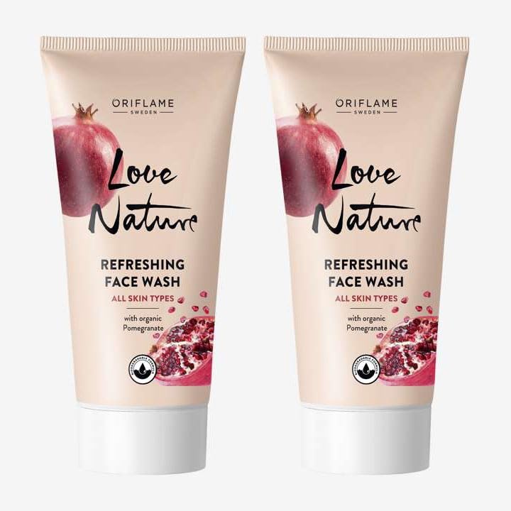LOVE NATURE Organic Pomegranate Refreshing Face Wash 50ml (Pack of 2) - Gentle Cleanser for Acne-Prone & Sensitive Skin, Daily Skincare Routine, Morning & Night Use