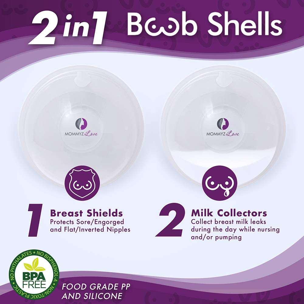 **Mommyz Love Breast Shells & Milk Catcher for Breastfeeding – 2 Pack – Relieve Cracked, Sore & Engorged Nipples – Leak-Proof Milk Collector with Plugs – Perfect for Nursing Moms at Home or On-the-Go**
