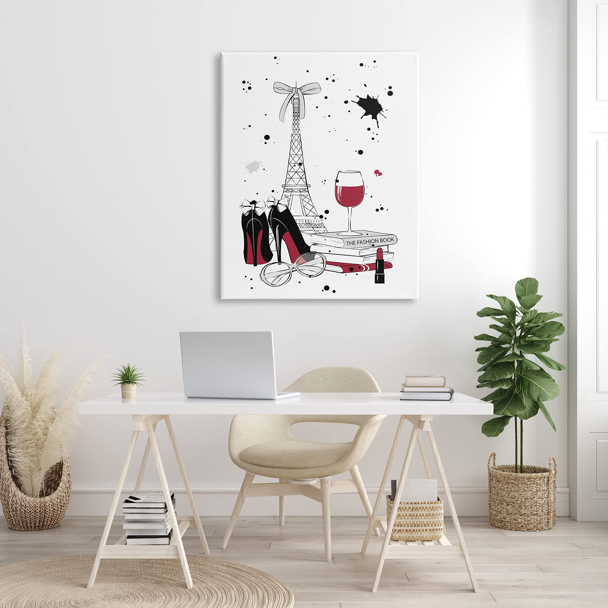 Stupell Industries Glam Eiffel Tower Fashion Books & Red Wine Canvas Wall Art - Designed by Martina - 36
