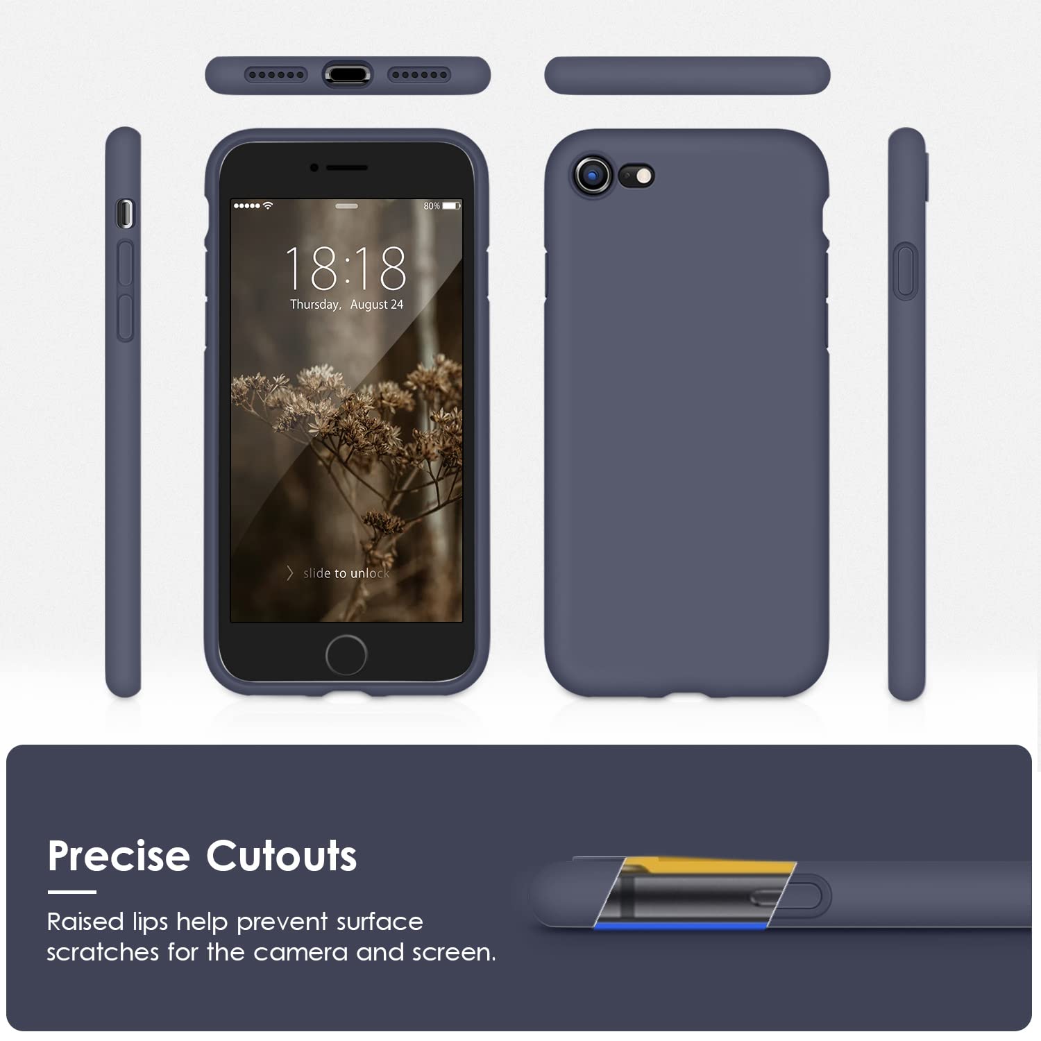 VIKESI Liquid Silicone Phone Case for iPhone SE 2022/2020, iPhone 8 & iPhone 7 (4.7 Inch) - Soft Protective Cover for Women, Men & Teens - Navy Blue - Perfect for Daily Use, Work & Travel
