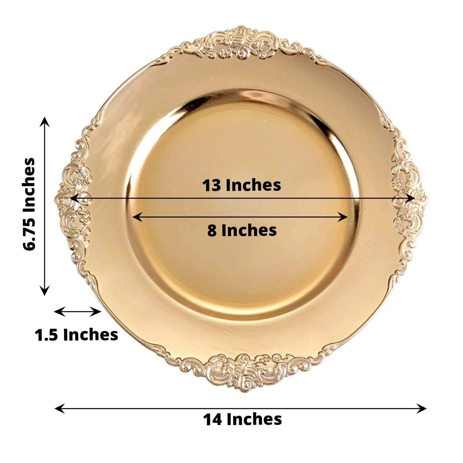 24-Pack 13-Inch Gold Round Charger Plates with Embossed Rim - Elegant Dinnerware for Wedding, Reception & Party Decorations - Perfect for Formal Dining, Holiday Gatherings & Special Events