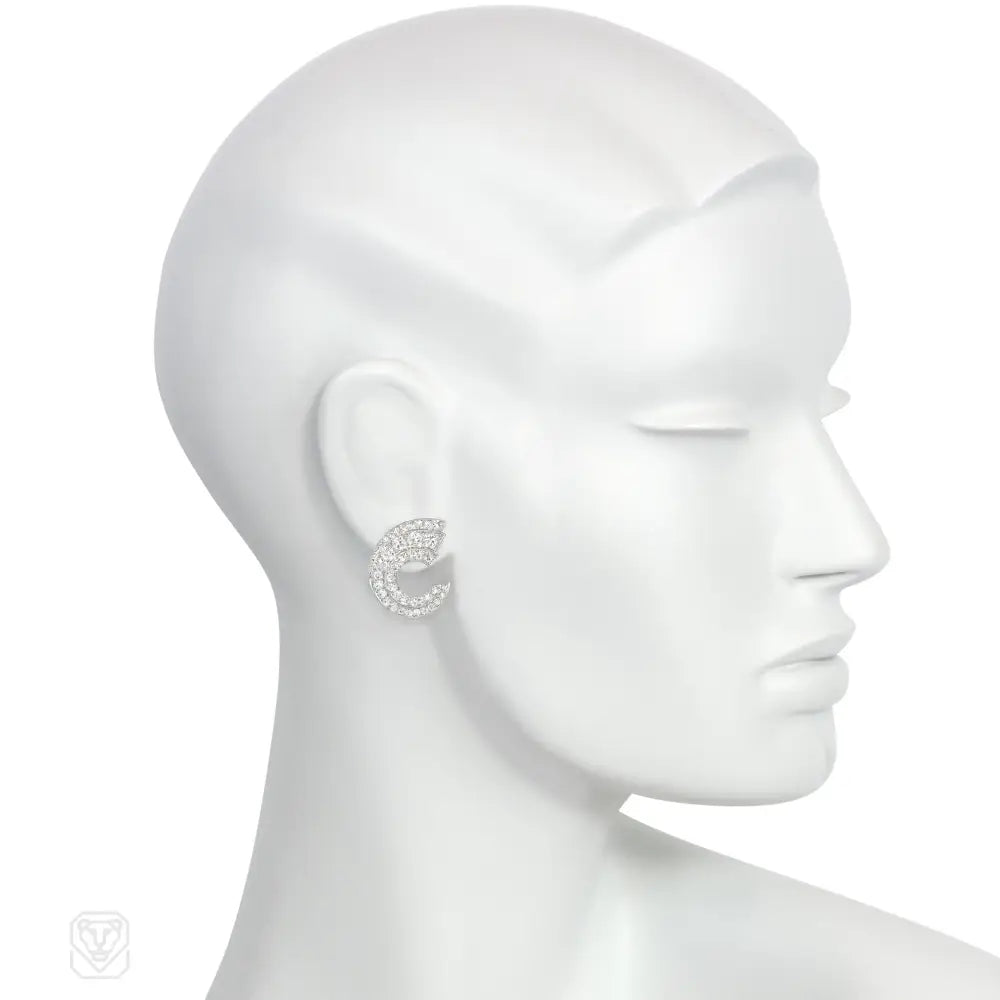 Art Deco Platinum and Diamond Scroll Earrings - Vintage Inspired Jewelry for Weddings, Parties & Special Occasions