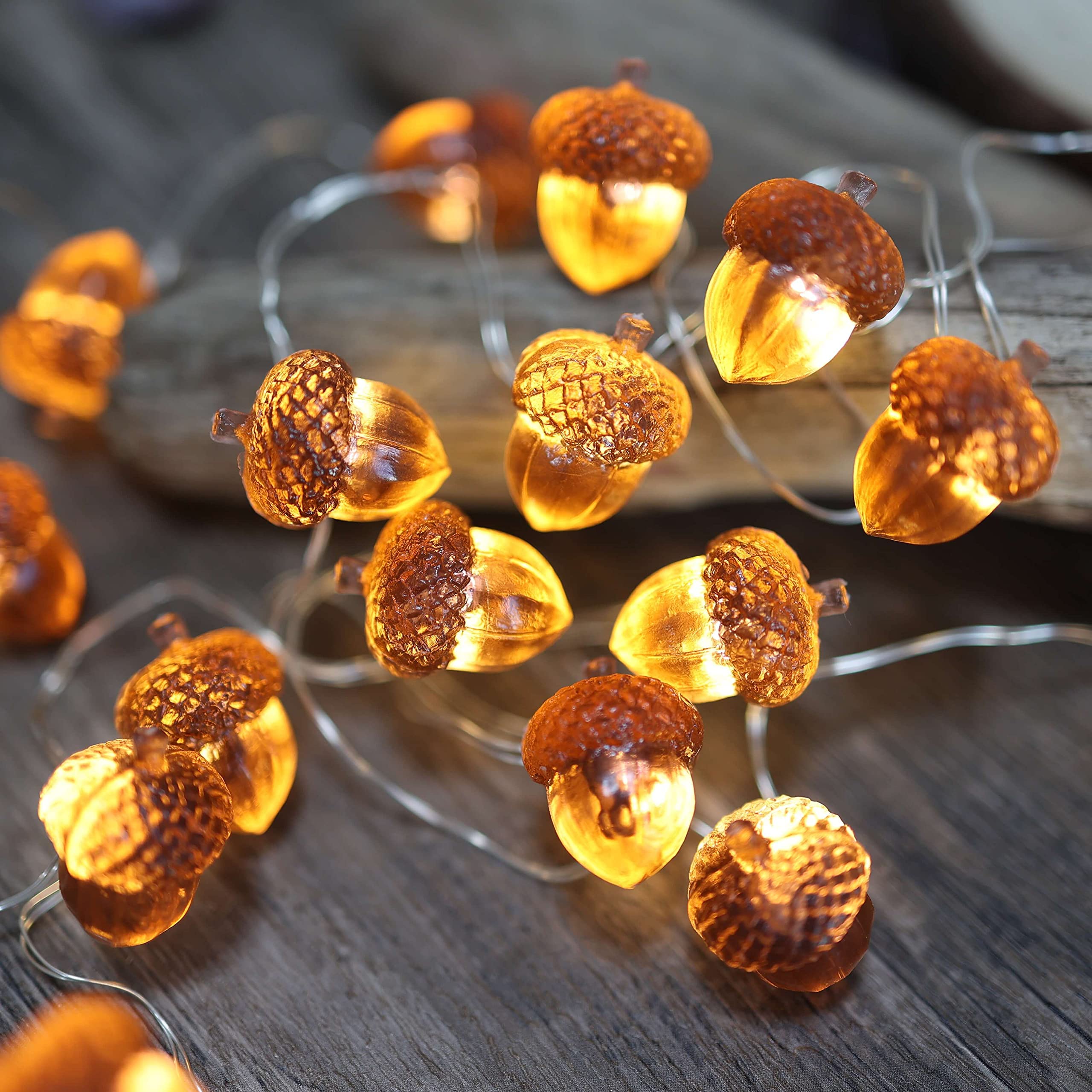JASHIKA 30 LED 10ft Battery & USB Powered 3D Acorn String Lights - Fall Harvest Decor for Thanksgiving, Christmas, Home, Garden, and Outdoor Party Lighting