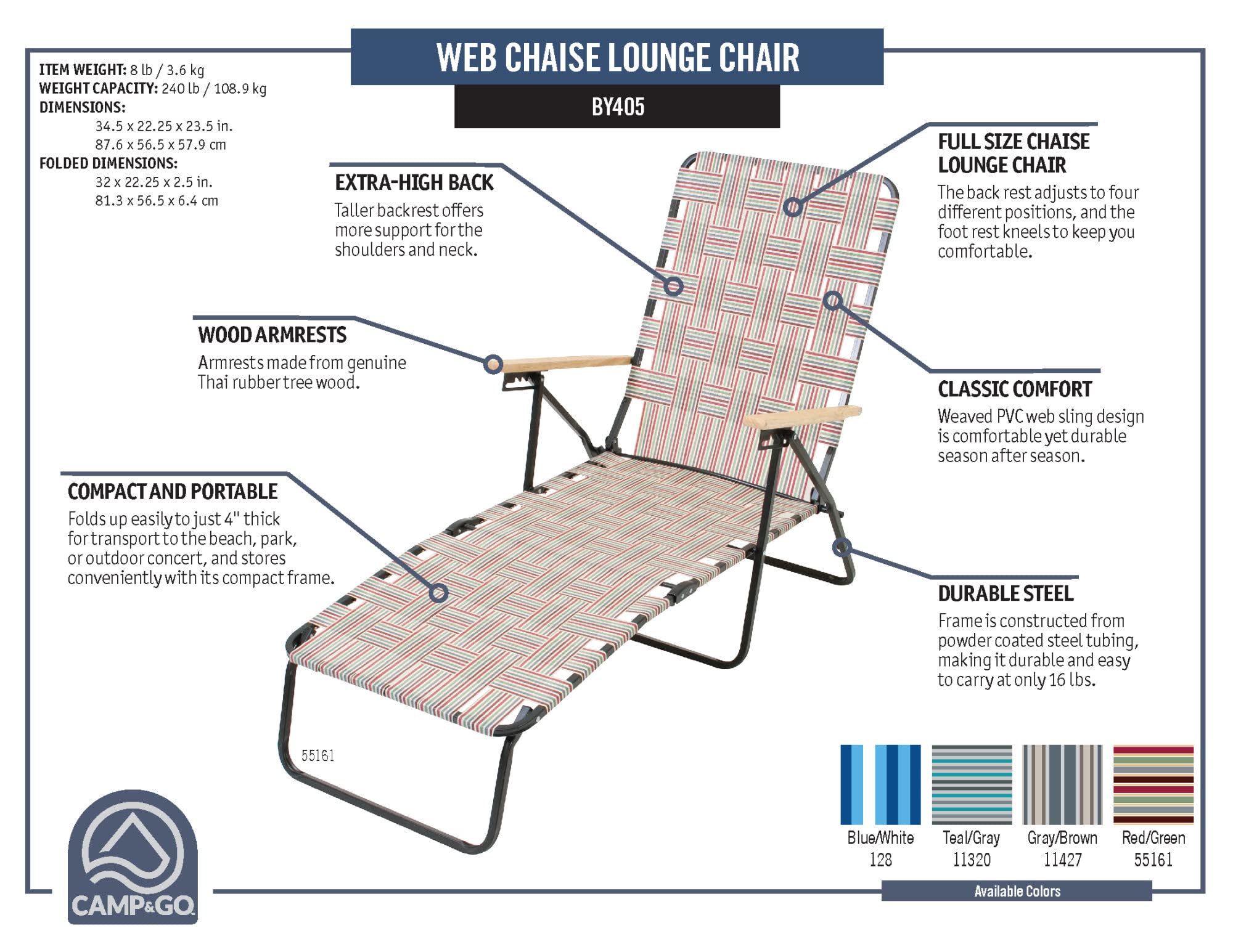Heavy Duty Steel Folding Outdoor Camping Chair with Blue Woven Fabric & Armrests - Portable Patio Chairs for Backyard, Beach, Picnic & Tailgating (Set of 2) - Perfect for Camping Trips, BBQs, and Outdoor Events