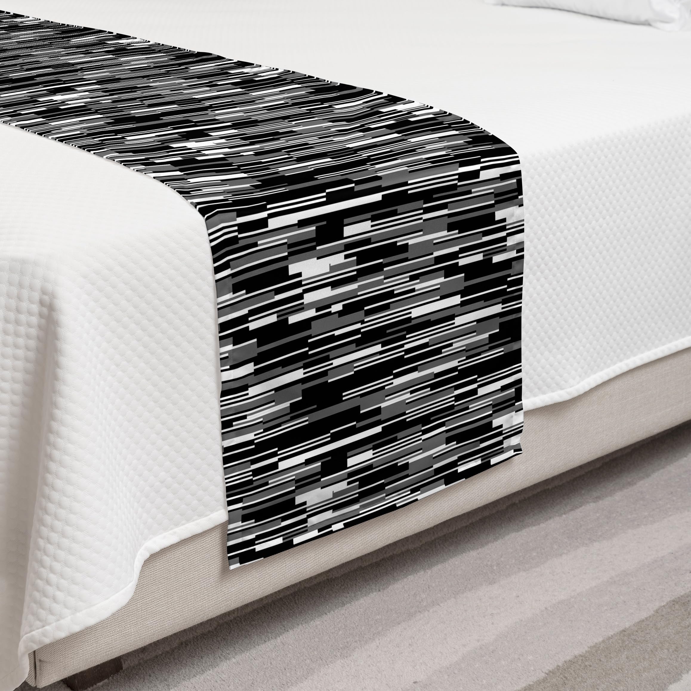 Ambesonne Black and White Bed Runner - Barcode Pattern Abstract Stripes in Grayscale | Decorative Bed Scarf for Hotels, Homes & Guest Rooms | Perfect for Modern Bedroom Decor & Luxury Hotel Styling