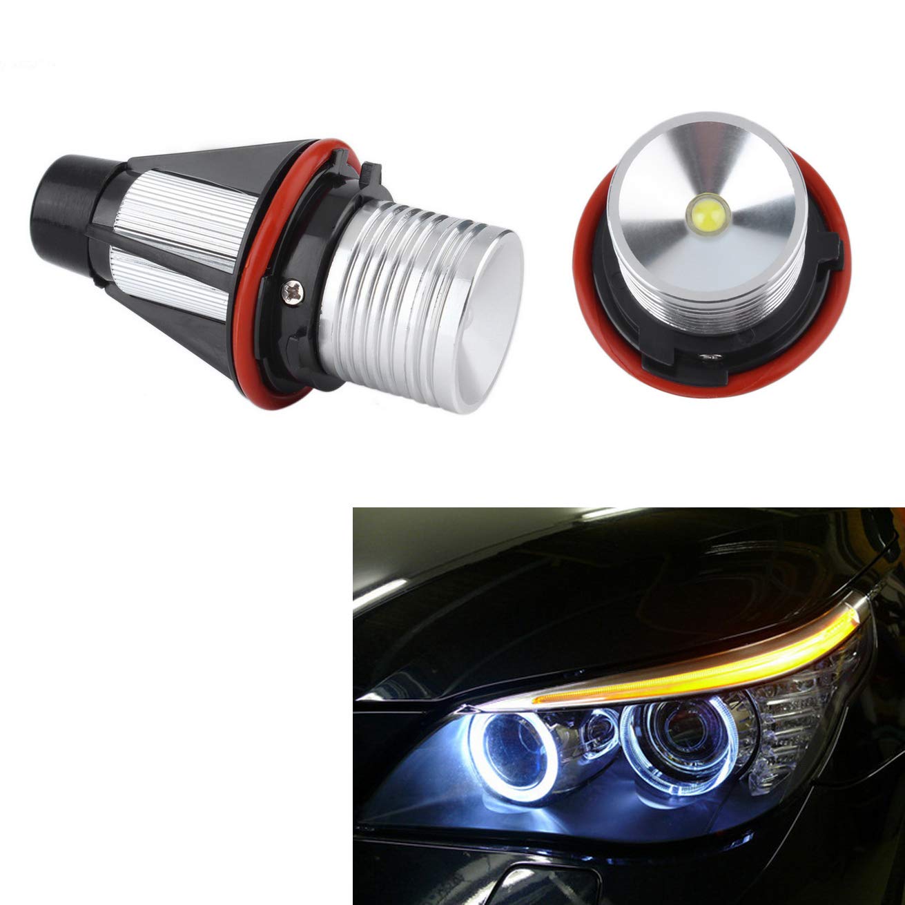 2PCS 5W LED Angel Eyes Halo Lights for BMW E39 E53 E60 - 6000K White Headlight Bulbs for Night Driving