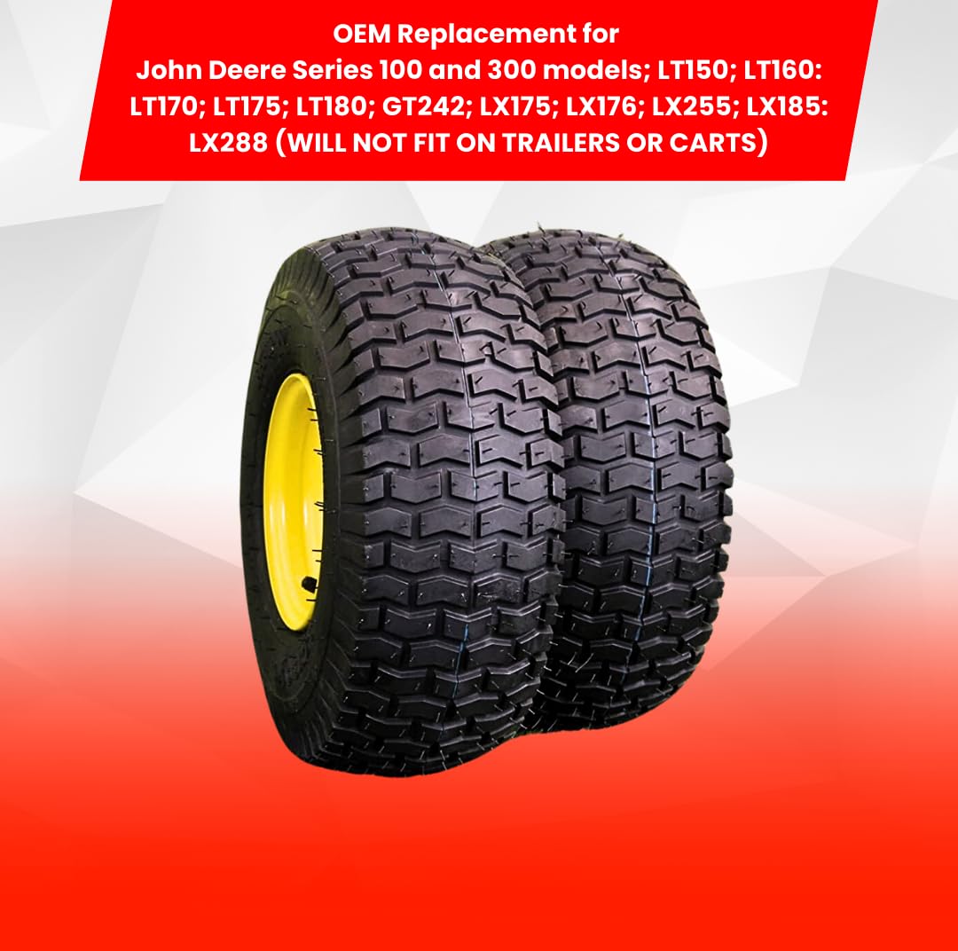 Antego 15x6.00-6NHS Lawn Mower Tires with Wheel Assemblies - Set of 2, Fits John Deere Mowers, Heavy Duty Replacement Tires with Precision Ball Bearings for Smooth Riding - Perfect for Lawn Care, Landscaping and Garden Maintenance