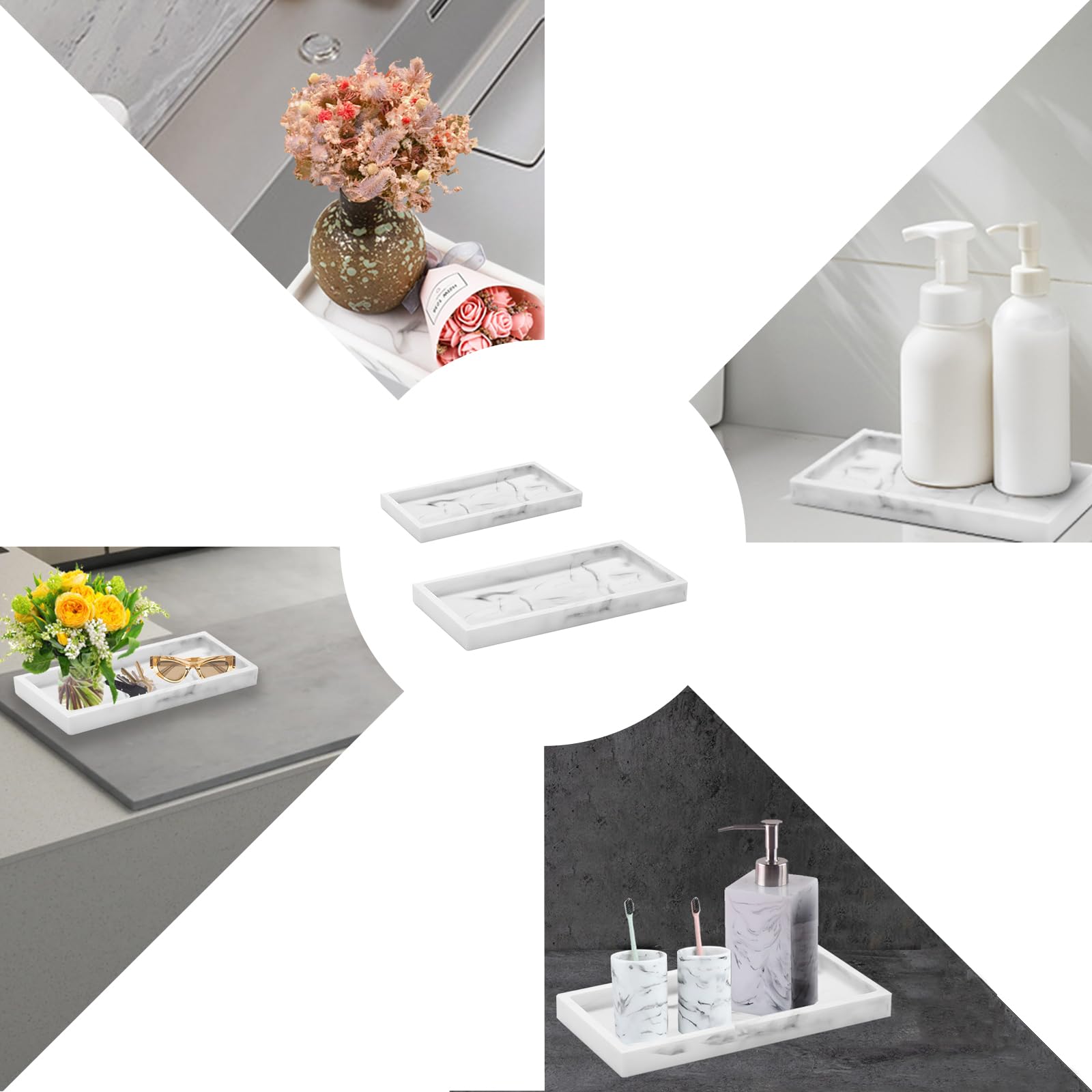 2-Pack Silicone Bathroom Vanity Tray Set - Shatterproof Flexible Soap Dispenser & Organizer (11.8