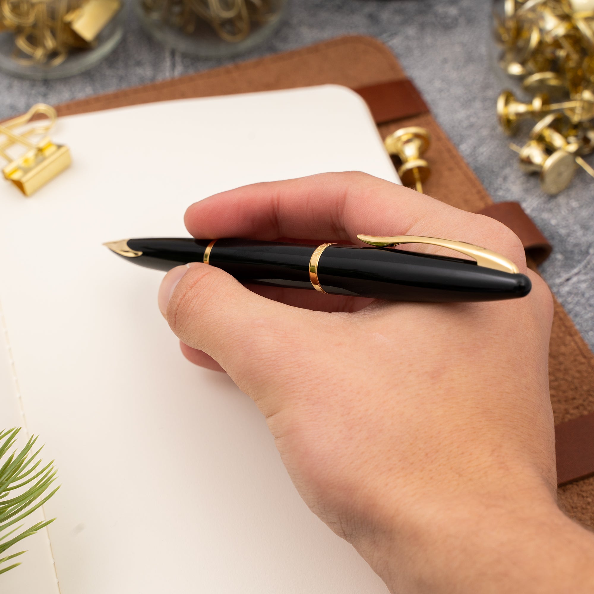 Waterman Carène Fountain Pen - Medium Nib, Black & Gold Trim Luxury Writing Instrument - Perfect for Business Signatures, Journaling & Gift Giving