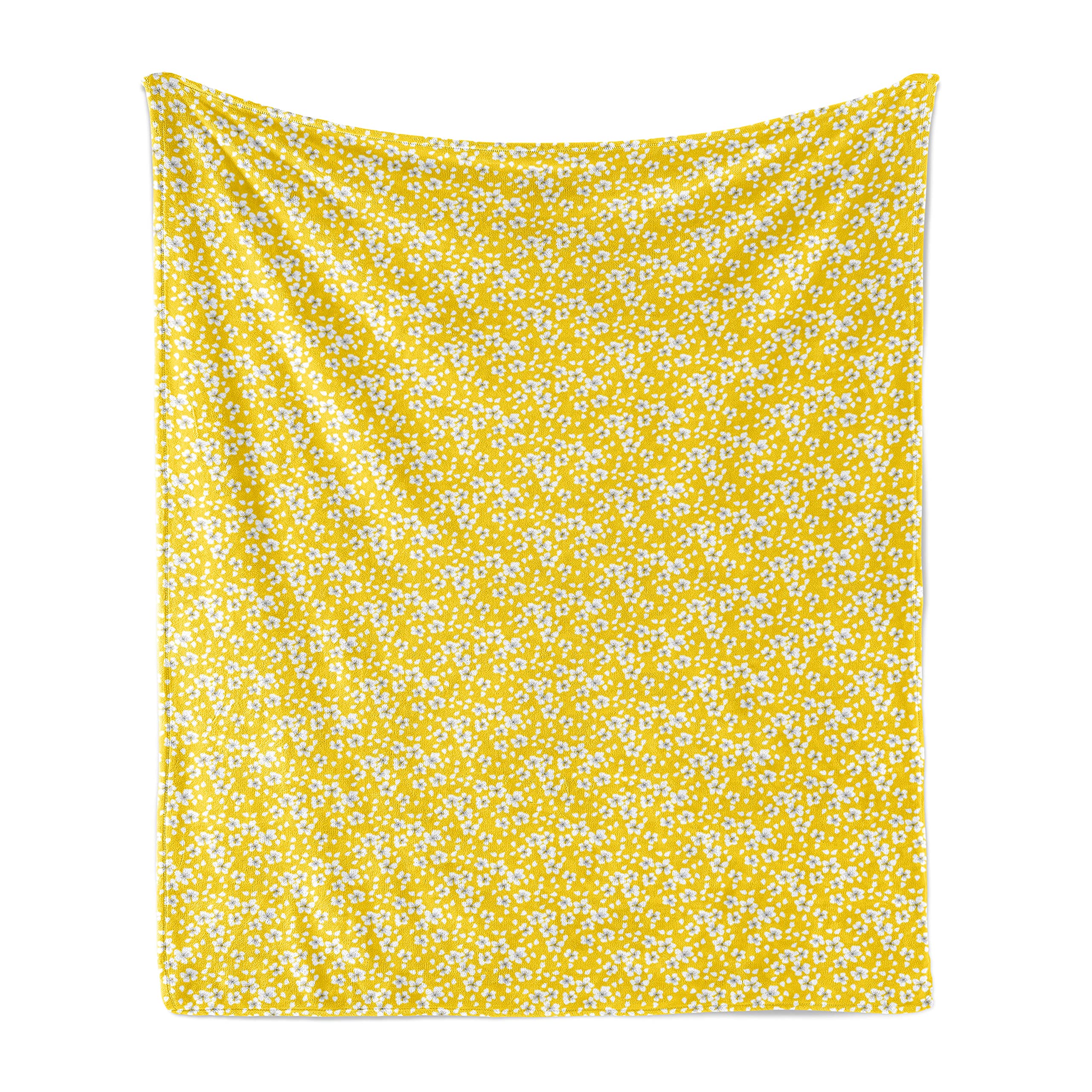 Ambesonne Soft Flannel Fleece Throw Blanket - Cherry Blossom Floral Design with Floating Petals, Cozy Plush for Couch, Bed & Outdoor Use, 60