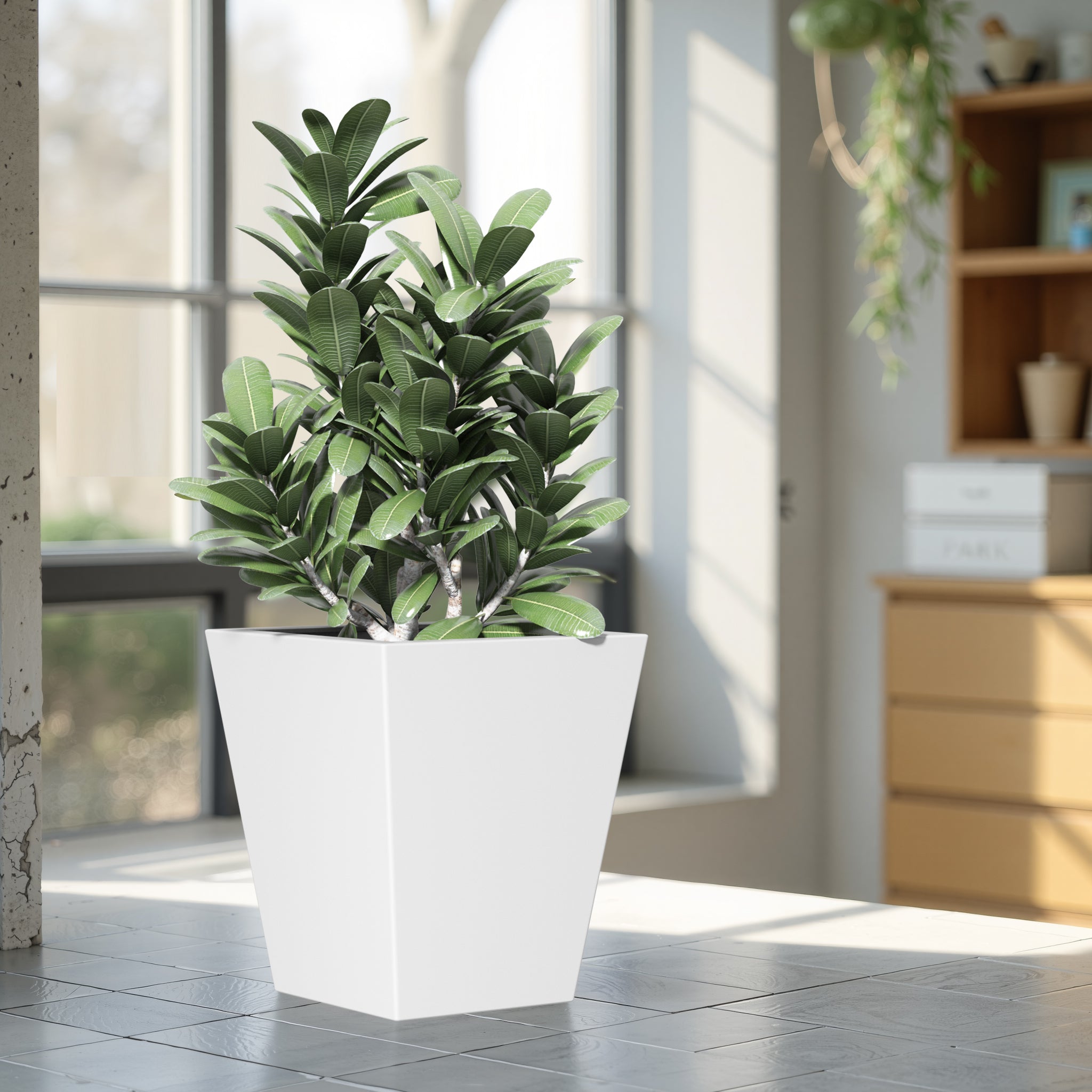 22 Inch Tall Metal Tapered Planter - Large Outdoor & Indoor Garden Pot with Drainage Hole & Rubber Plug, Modern Home Decor for Patio, Living Room, Balcony & Office Spaces