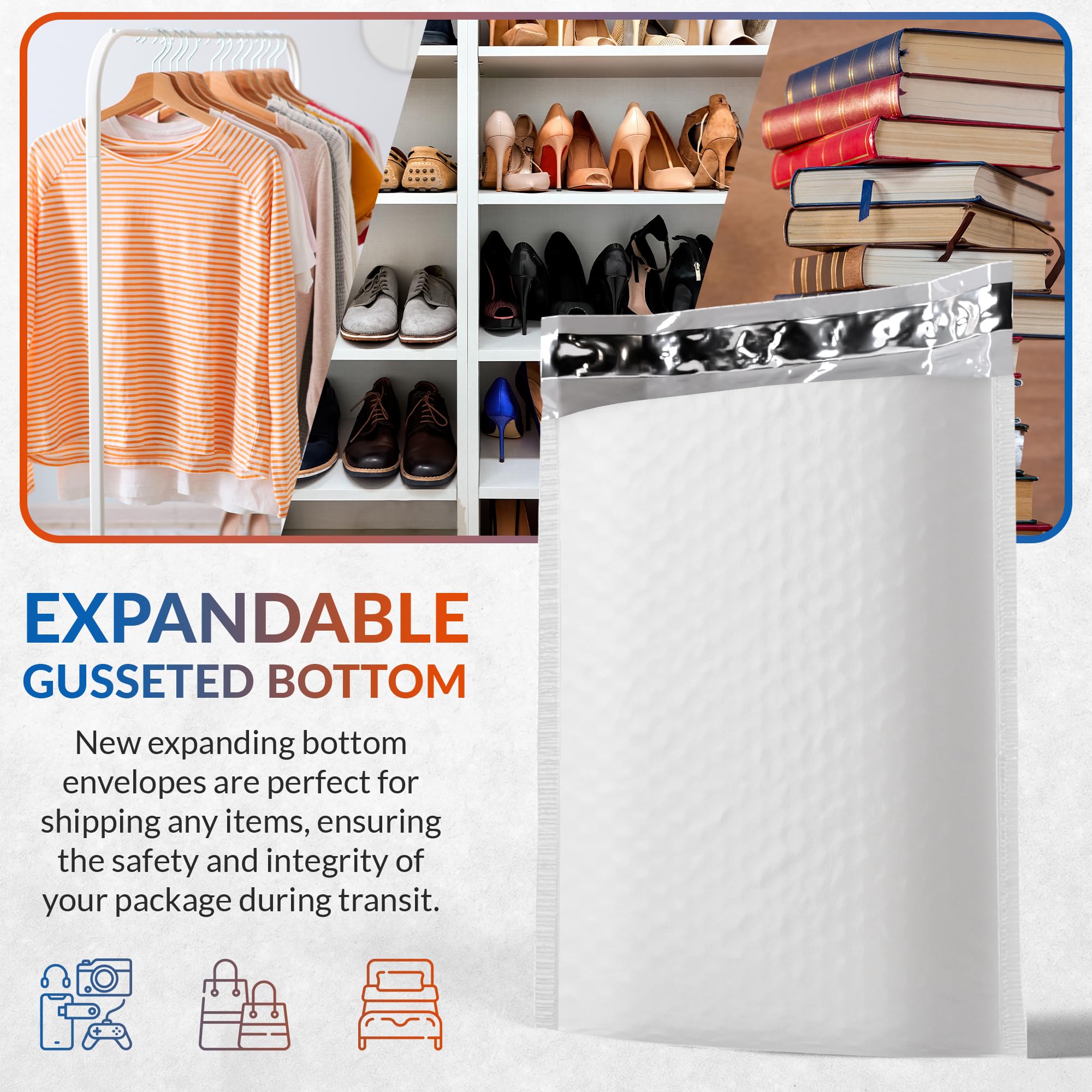ABC PACK & SUPPLY White Gusseted Bubble Mailers 8.5